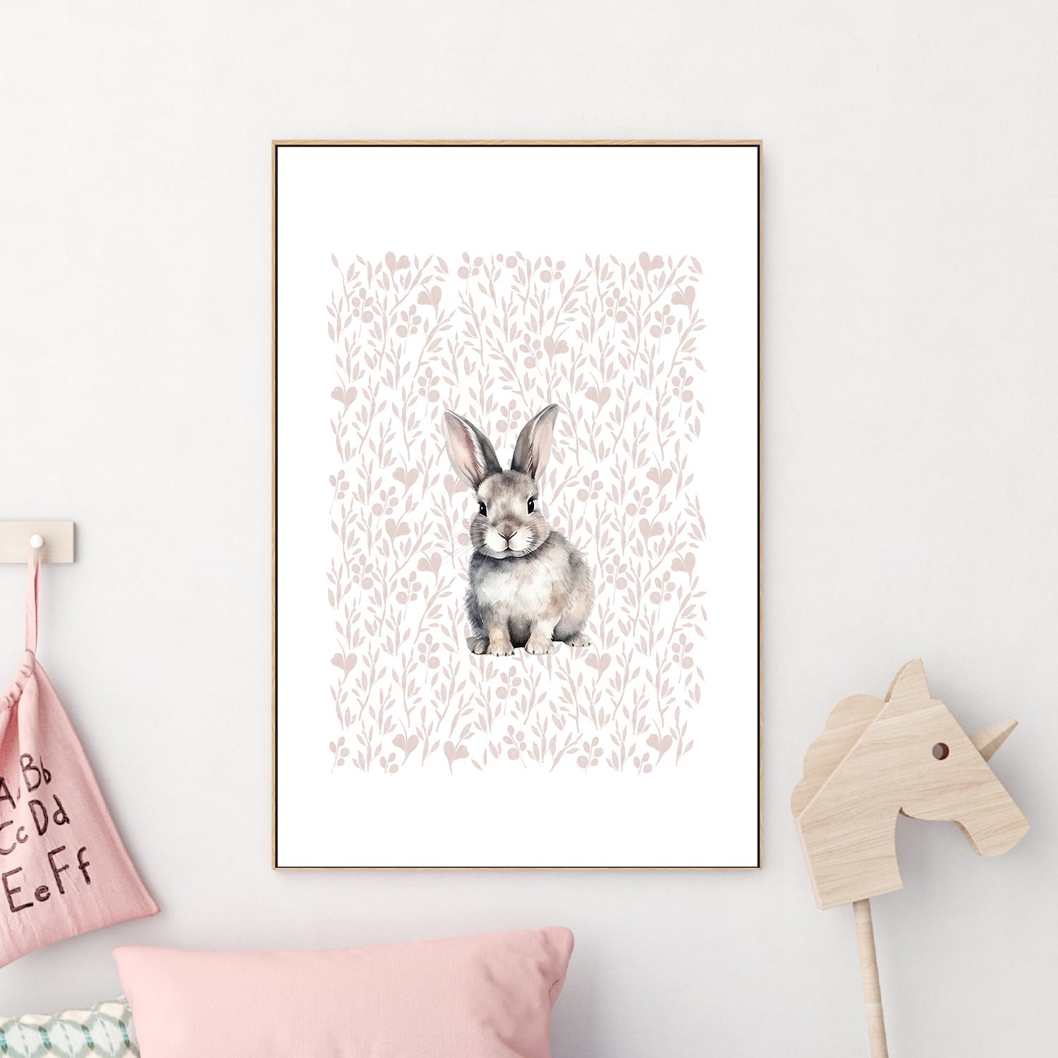 wall-art-print-canvas-poster-framed-Bunny Pattern , By At Viv Home Prints-2