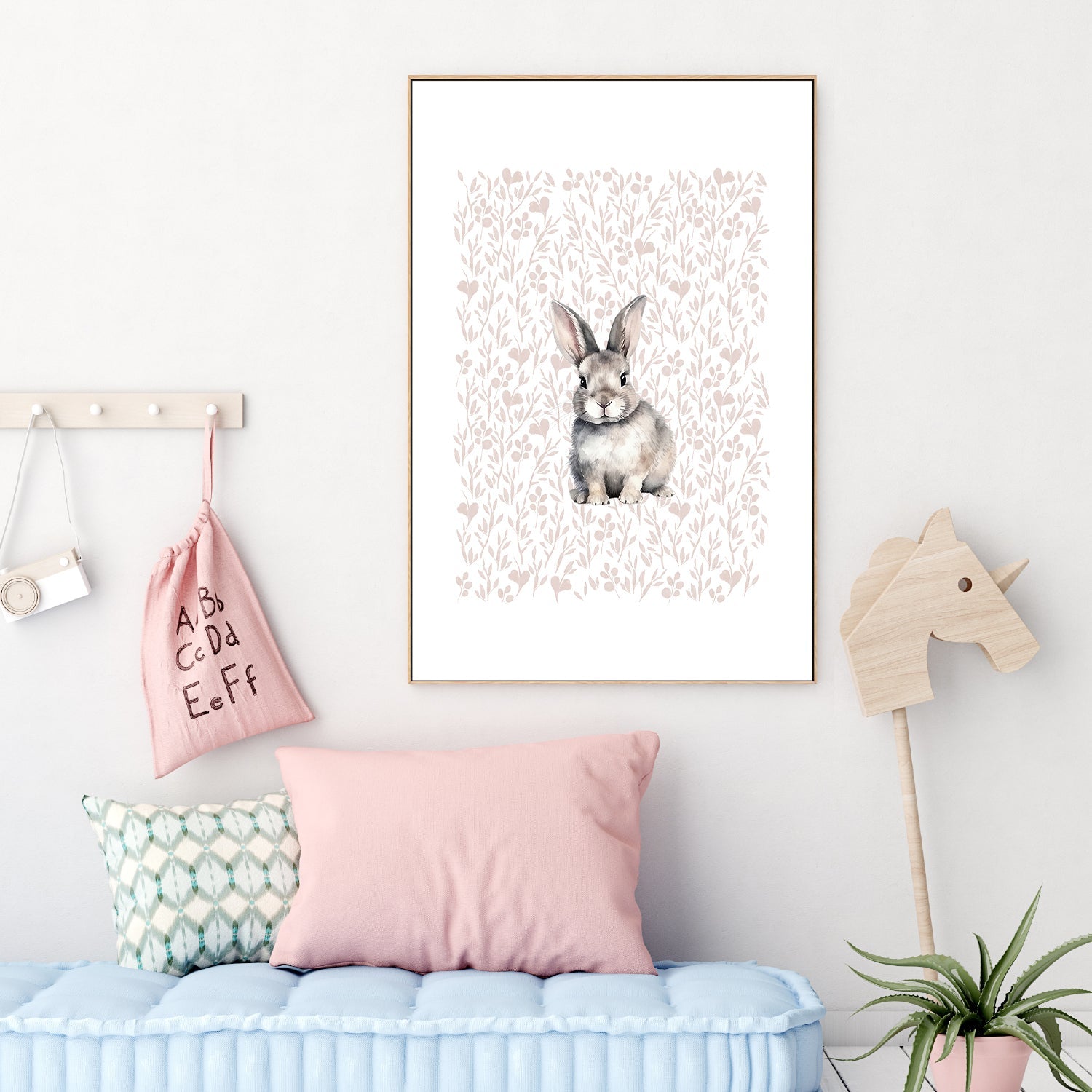 wall-art-print-canvas-poster-framed-Bunny Pattern , By At Viv Home Prints-7