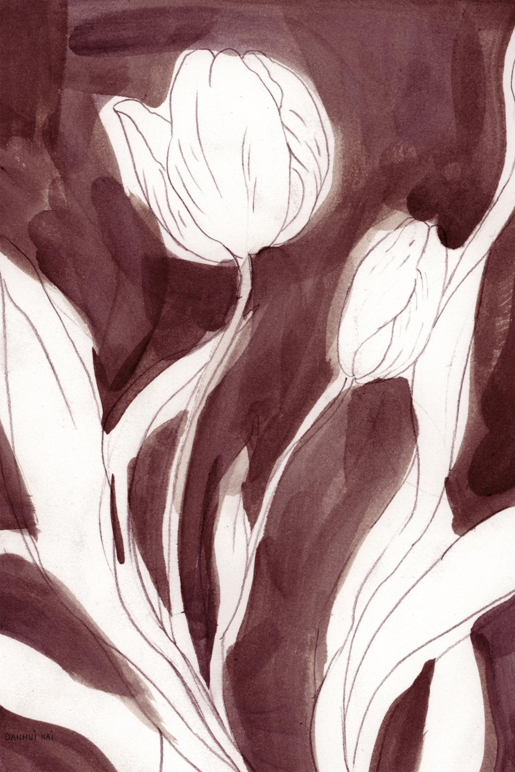 wall-art-print-canvas-poster-framed-Burgundy Tulip Sketch, Style A-1