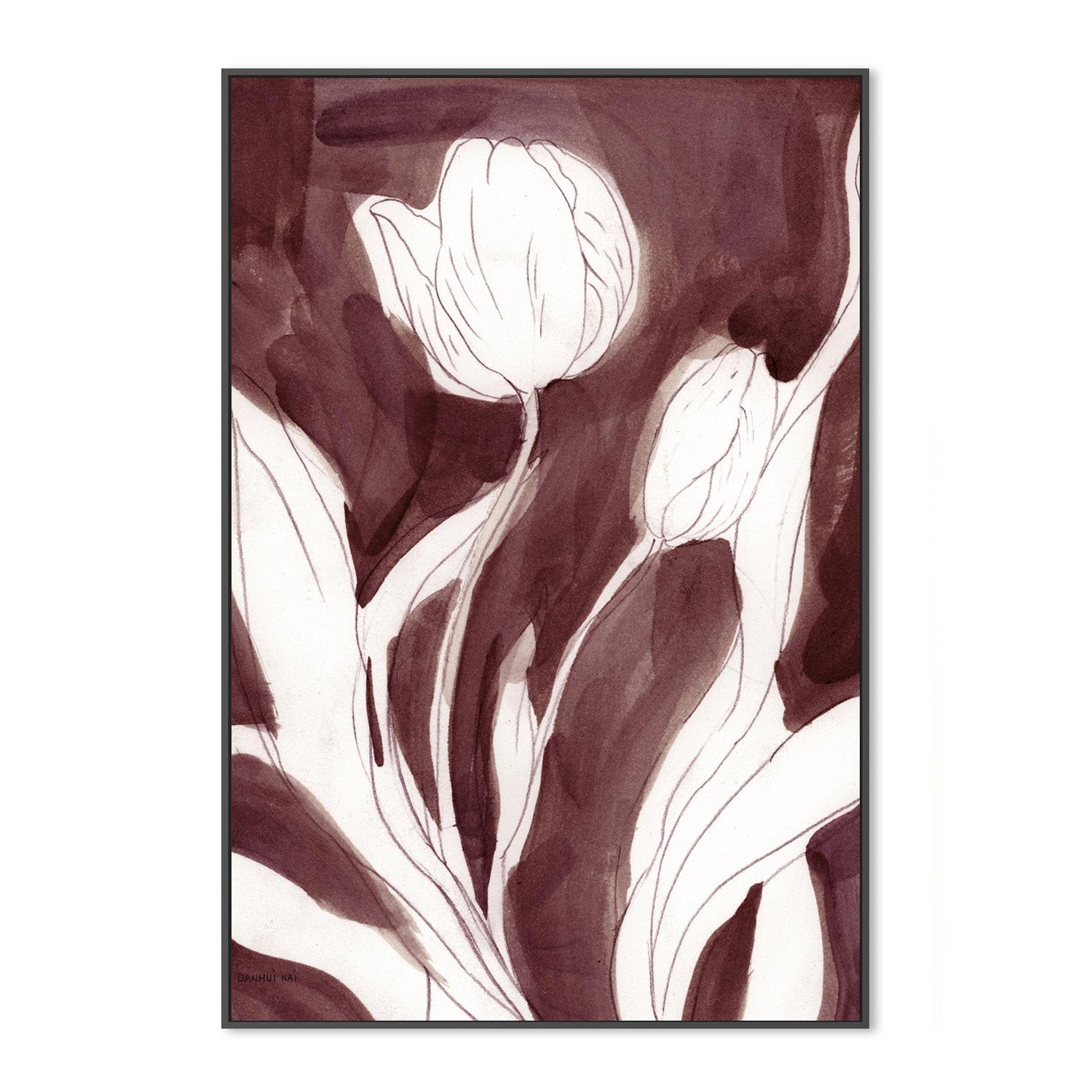 wall-art-print-canvas-poster-framed-Burgundy Tulip Sketch, Style A-3
