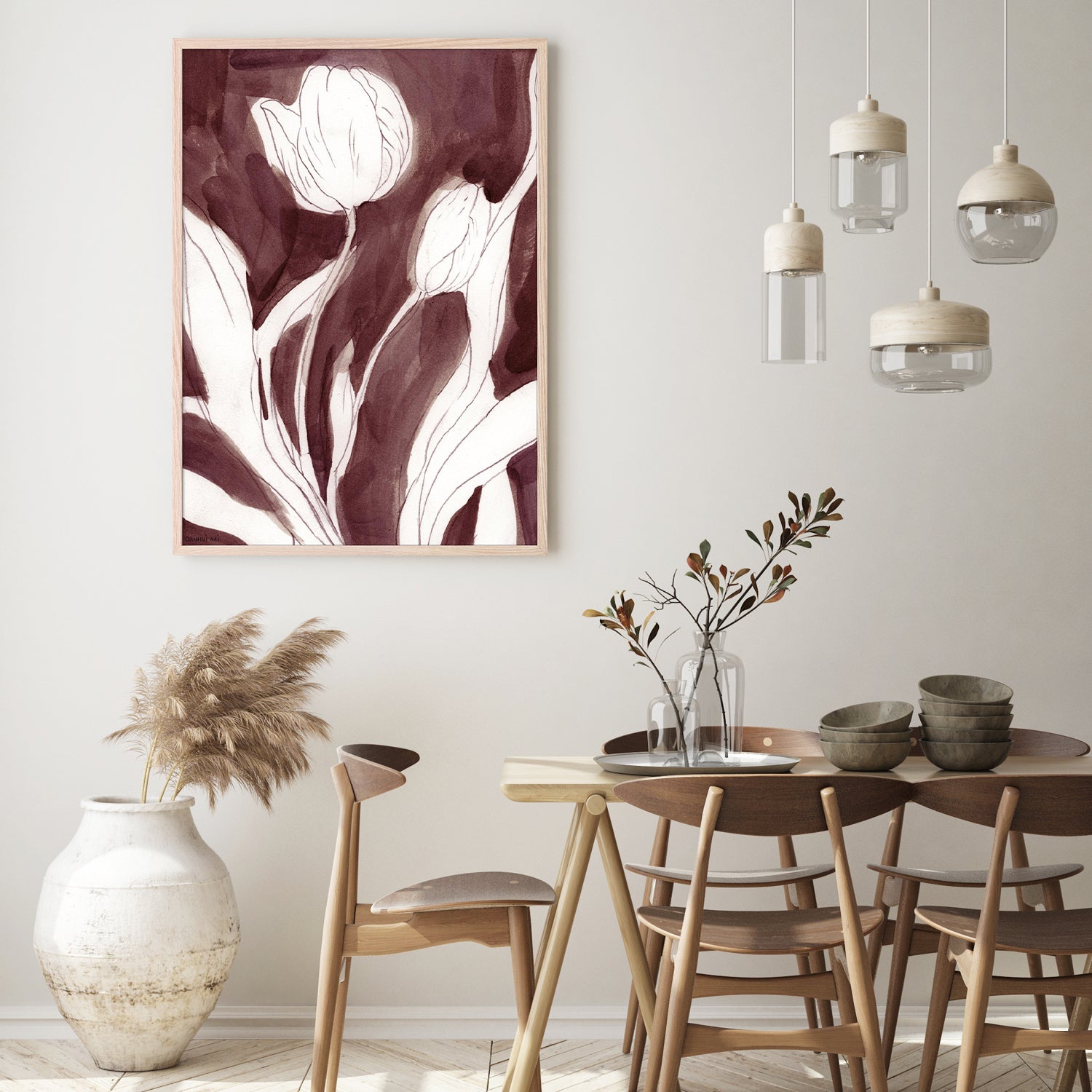 wall-art-print-canvas-poster-framed-Burgundy Tulip Sketch, Style A-8