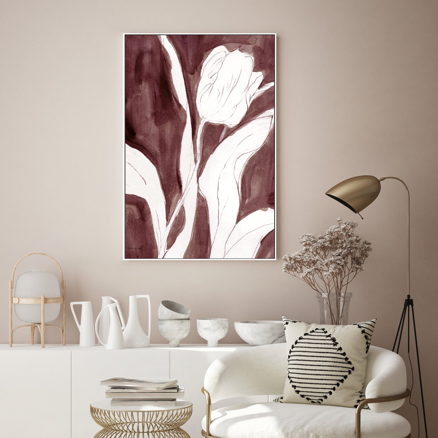 wall-art-print-canvas-poster-framed-Burgundy Tulip Sketch , Style B-9