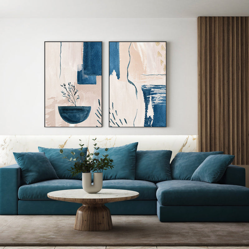 wall-art-print-canvas-poster-framed-Calm Blues, Style A & B, Set Of 2, By Sally Ann Moss-GIOIA-WALL-ART