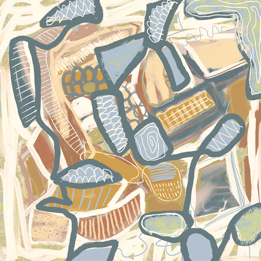 wall-art-print-canvas-poster-framed-Carnival, Mustard orange and Blue-1