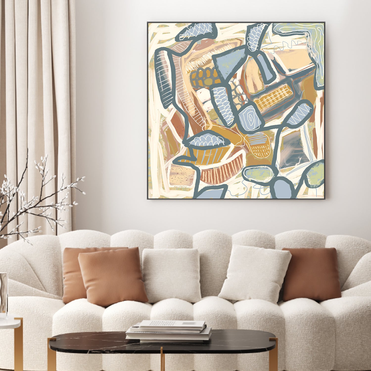 wall-art-print-canvas-poster-framed-Carnival, Mustard orange and Blue-2