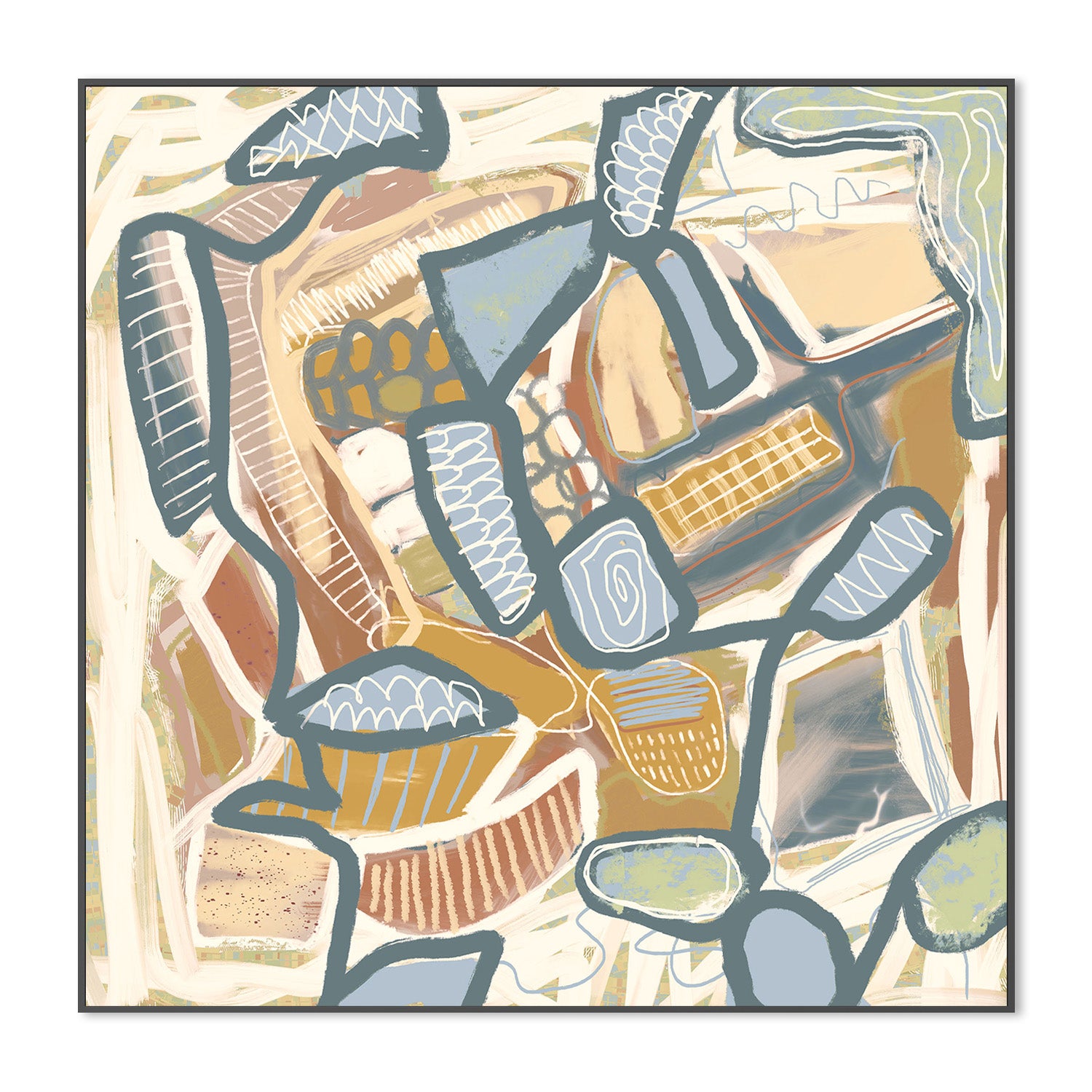 wall-art-print-canvas-poster-framed-Carnival, Mustard orange and Blue-3