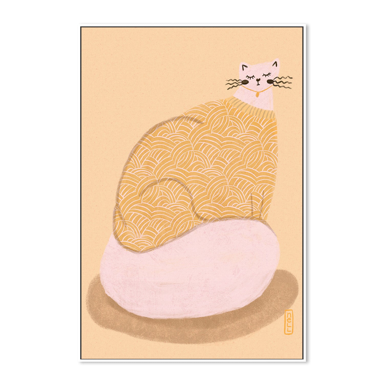 wall-art-print-canvas-poster-framed-Cat in a Butter Yellow Jersey Illustration Poster-5