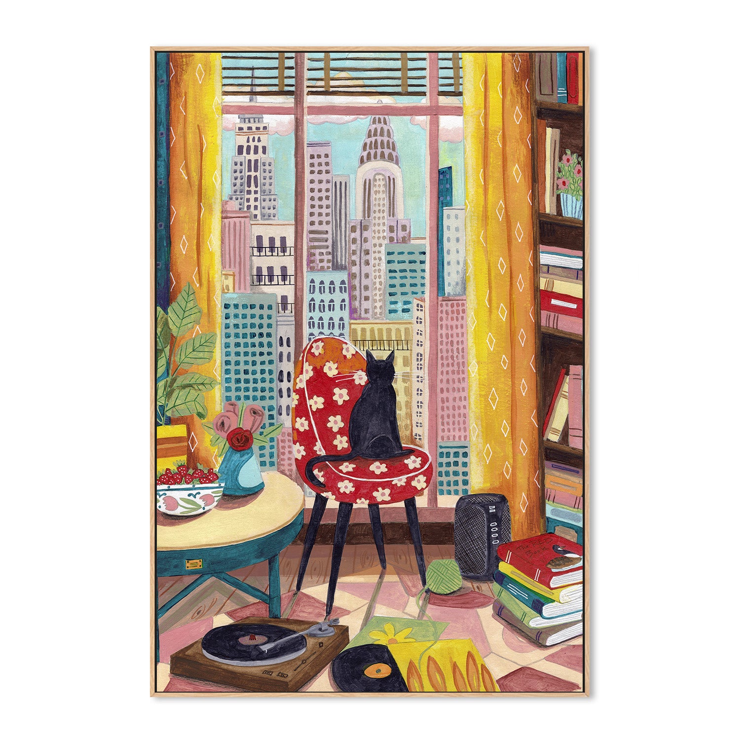 wall-art-print-canvas-poster-framed-Cat in front of window in New York bright colours-4