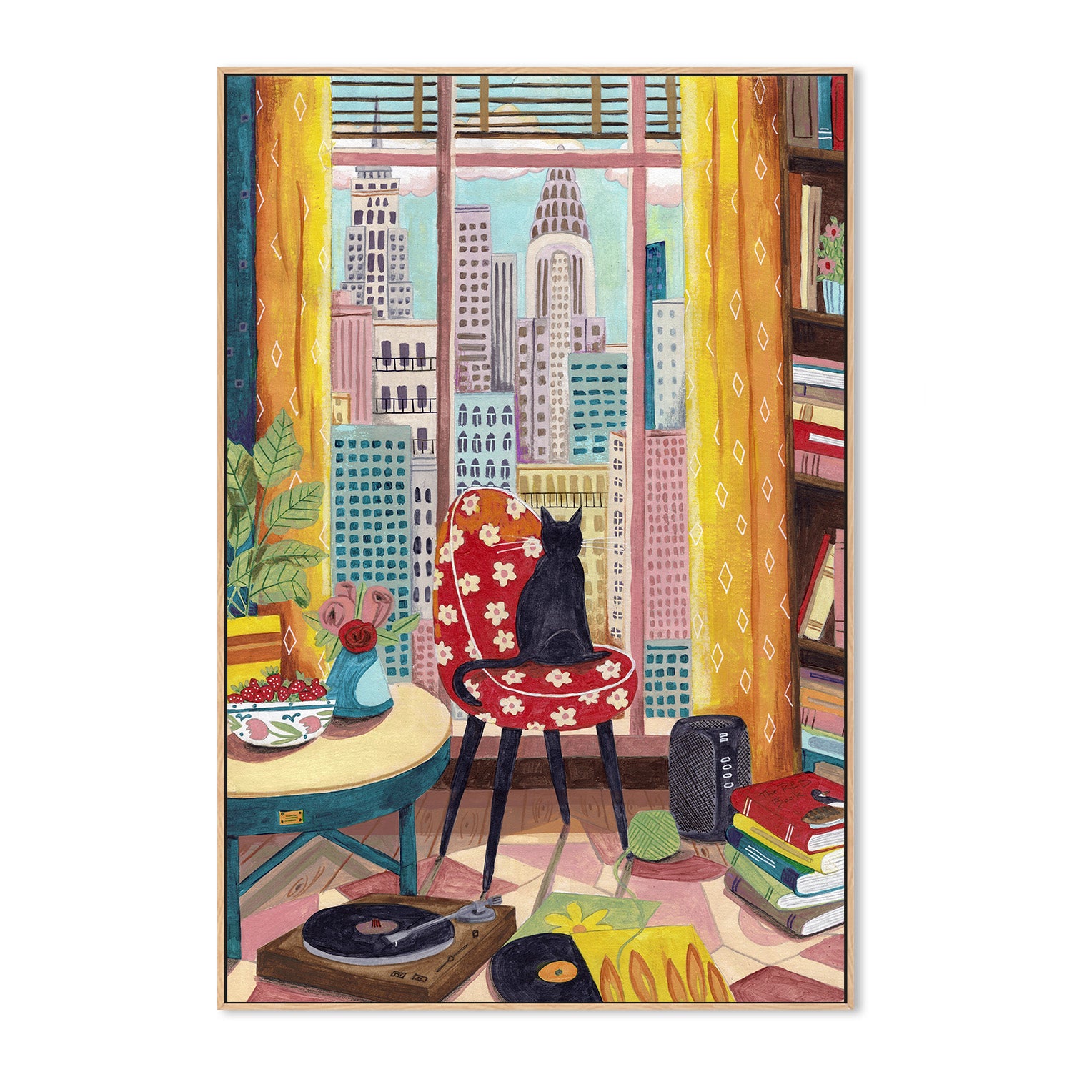 wall-art-print-canvas-poster-framed-Cat in front of window in New York bright colours-4