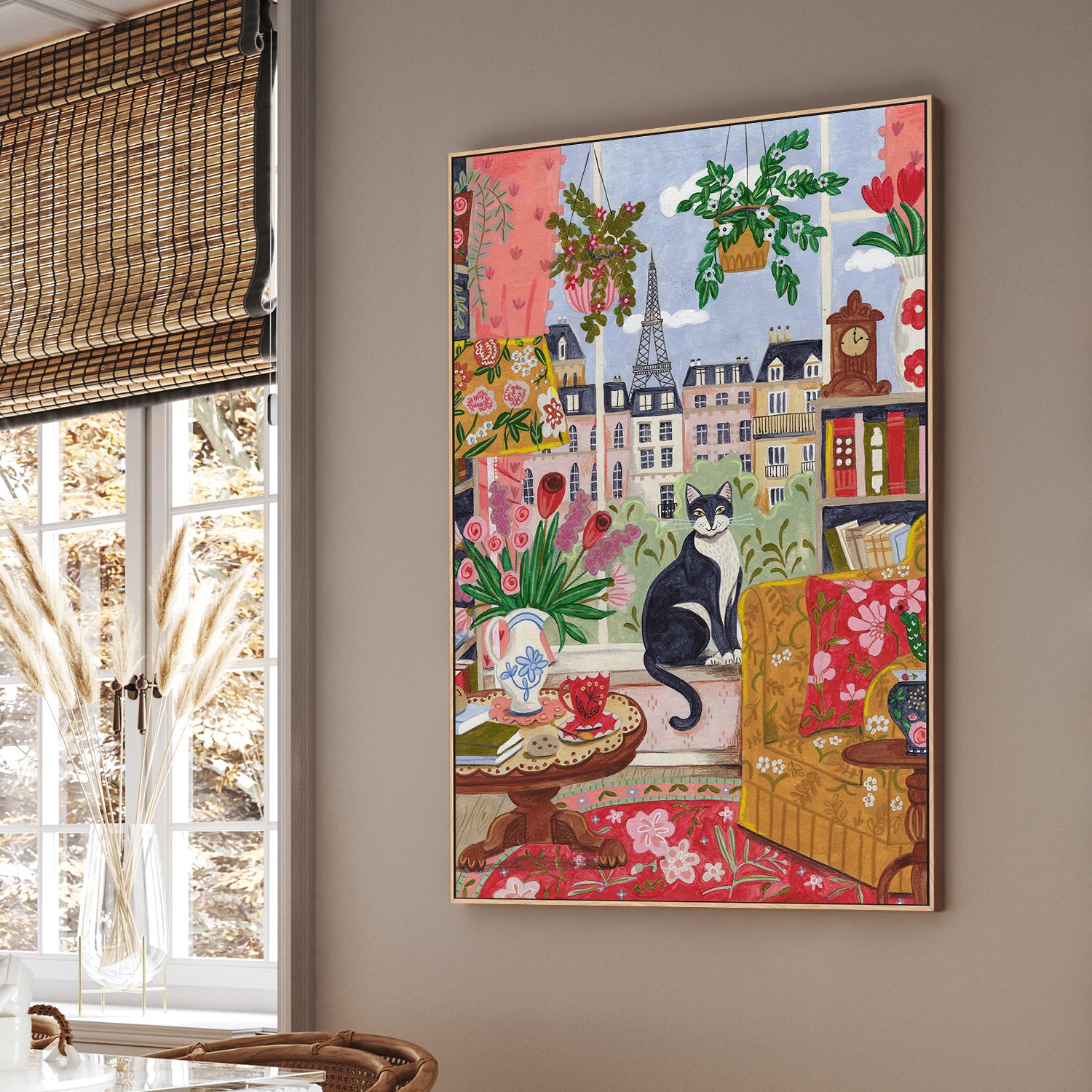 wall-art-print-canvas-poster-framed-Cat in front of window in Paris bright colours-2