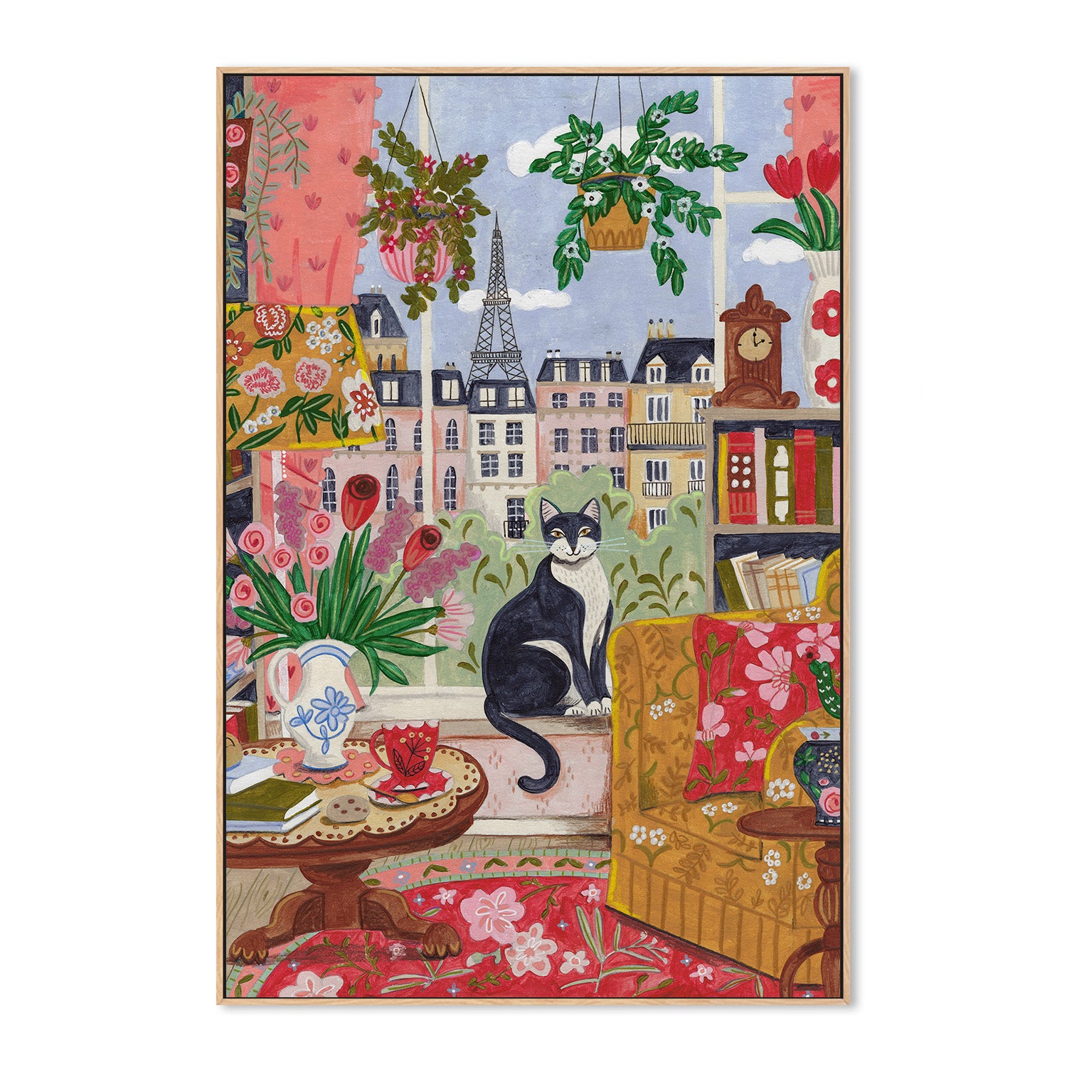 wall-art-print-canvas-poster-framed-Cat in front of window in Paris bright colours-4