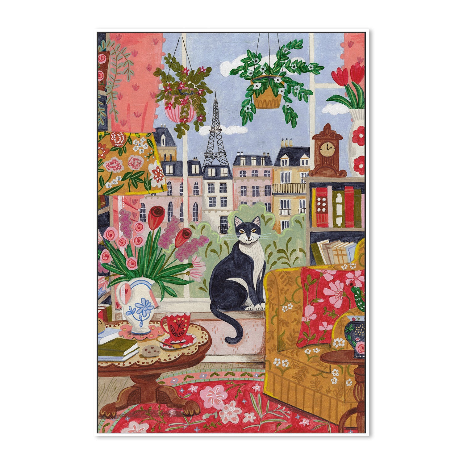 wall-art-print-canvas-poster-framed-Cat in front of window in Paris bright colours-5