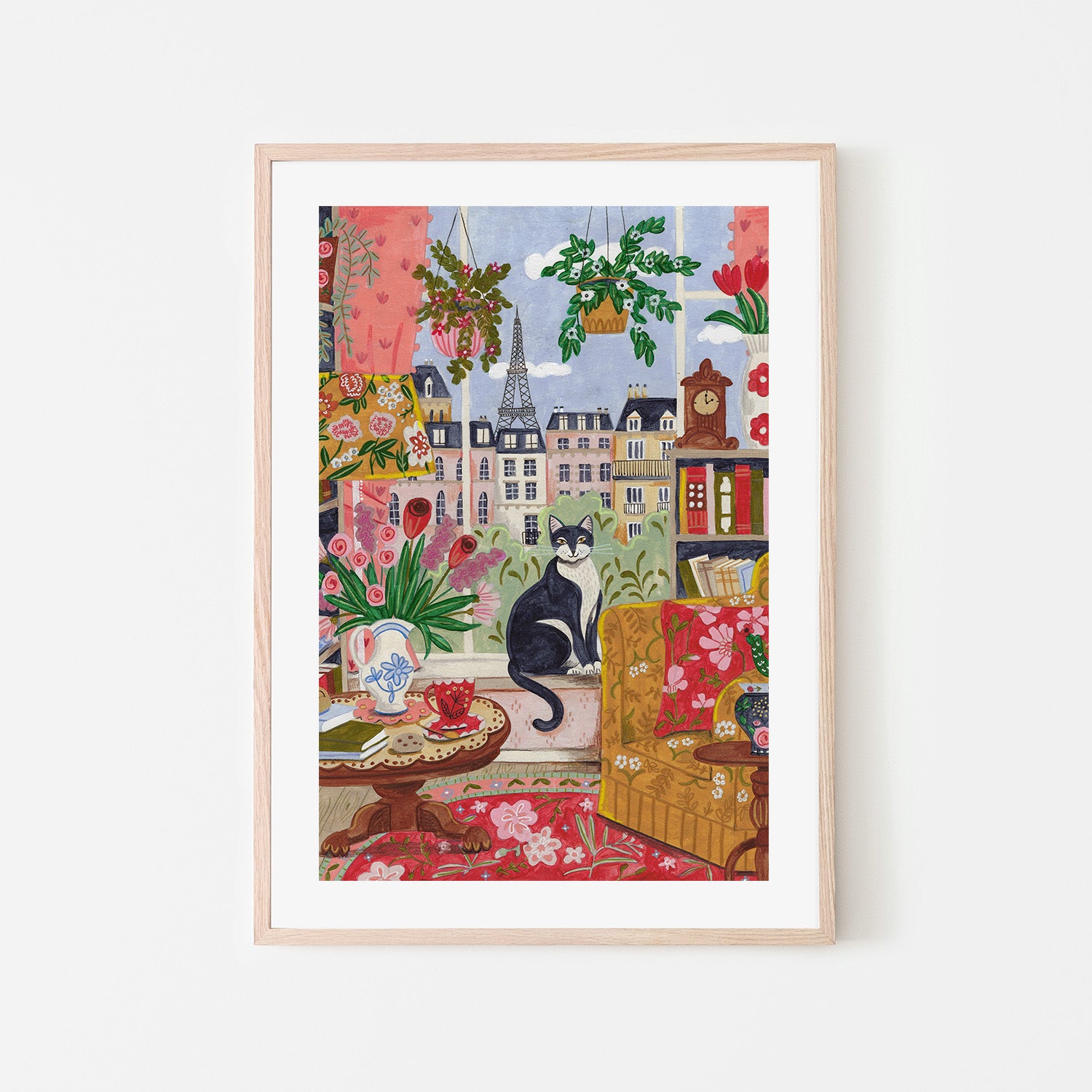 wall-art-print-canvas-poster-framed-Cat in front of window in Paris bright colours-6