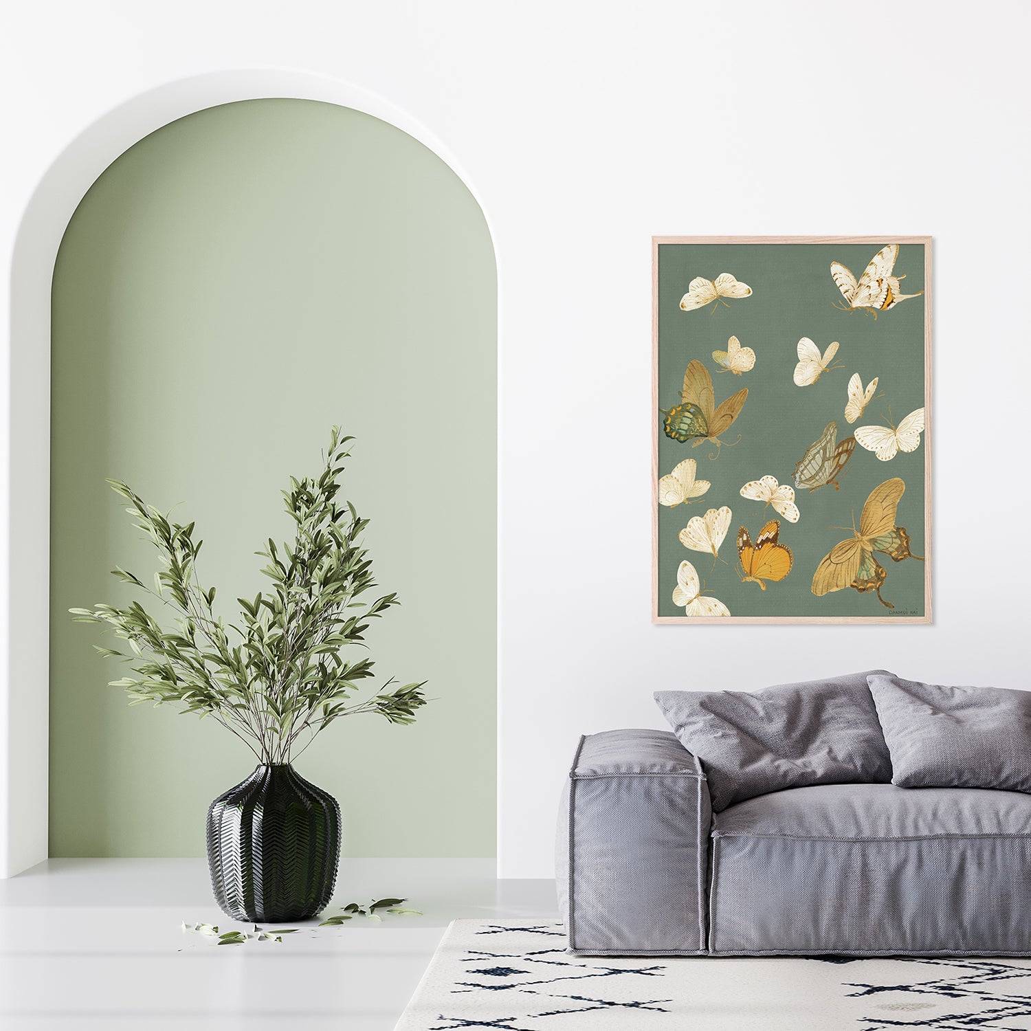 wall-art-print-canvas-poster-framed-Chrysanthemum Butterflies Sage-8