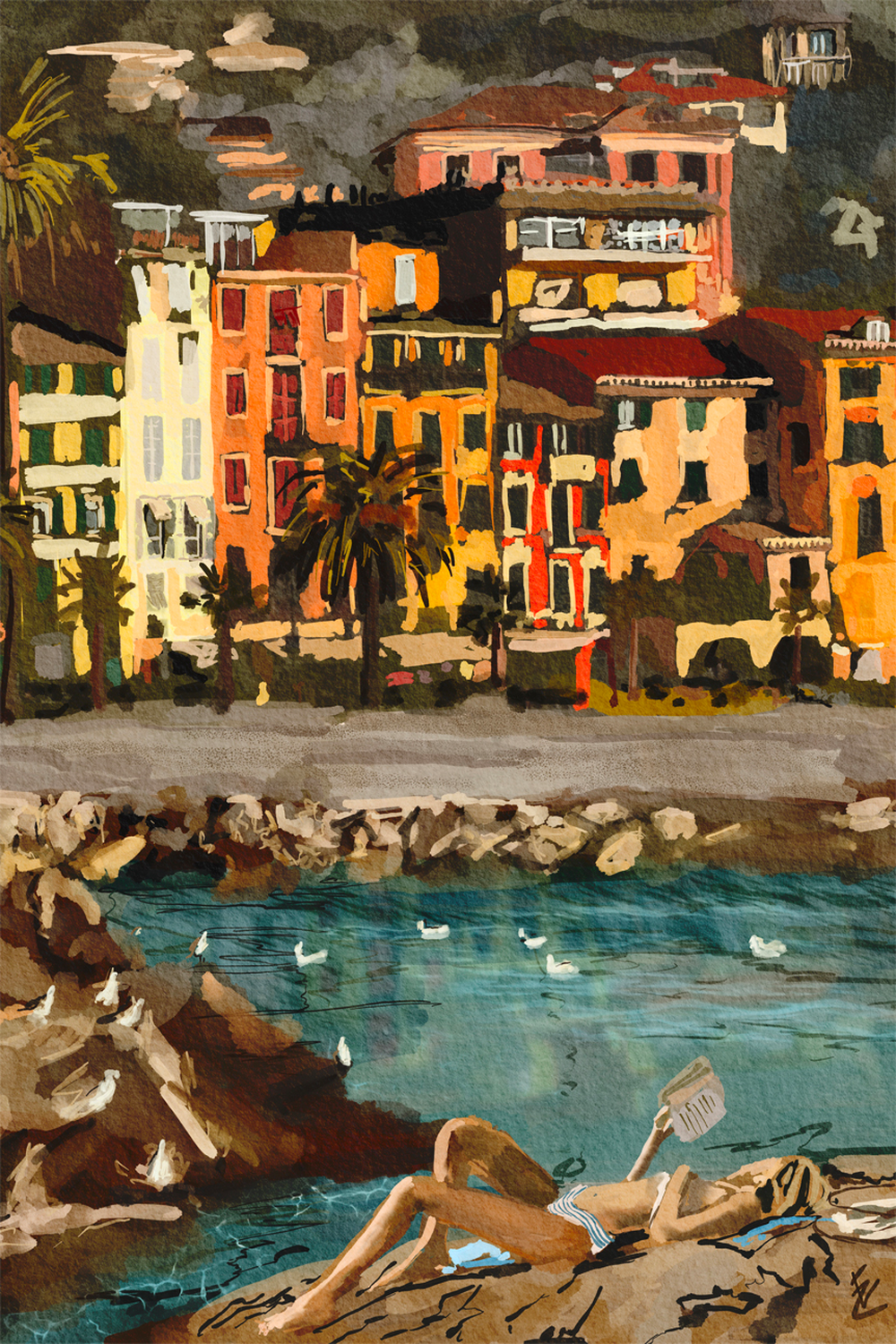 wall-art-print-canvas-poster-framed-Cinque Terre Beach Time , By Ekaterina Zagorska-1
