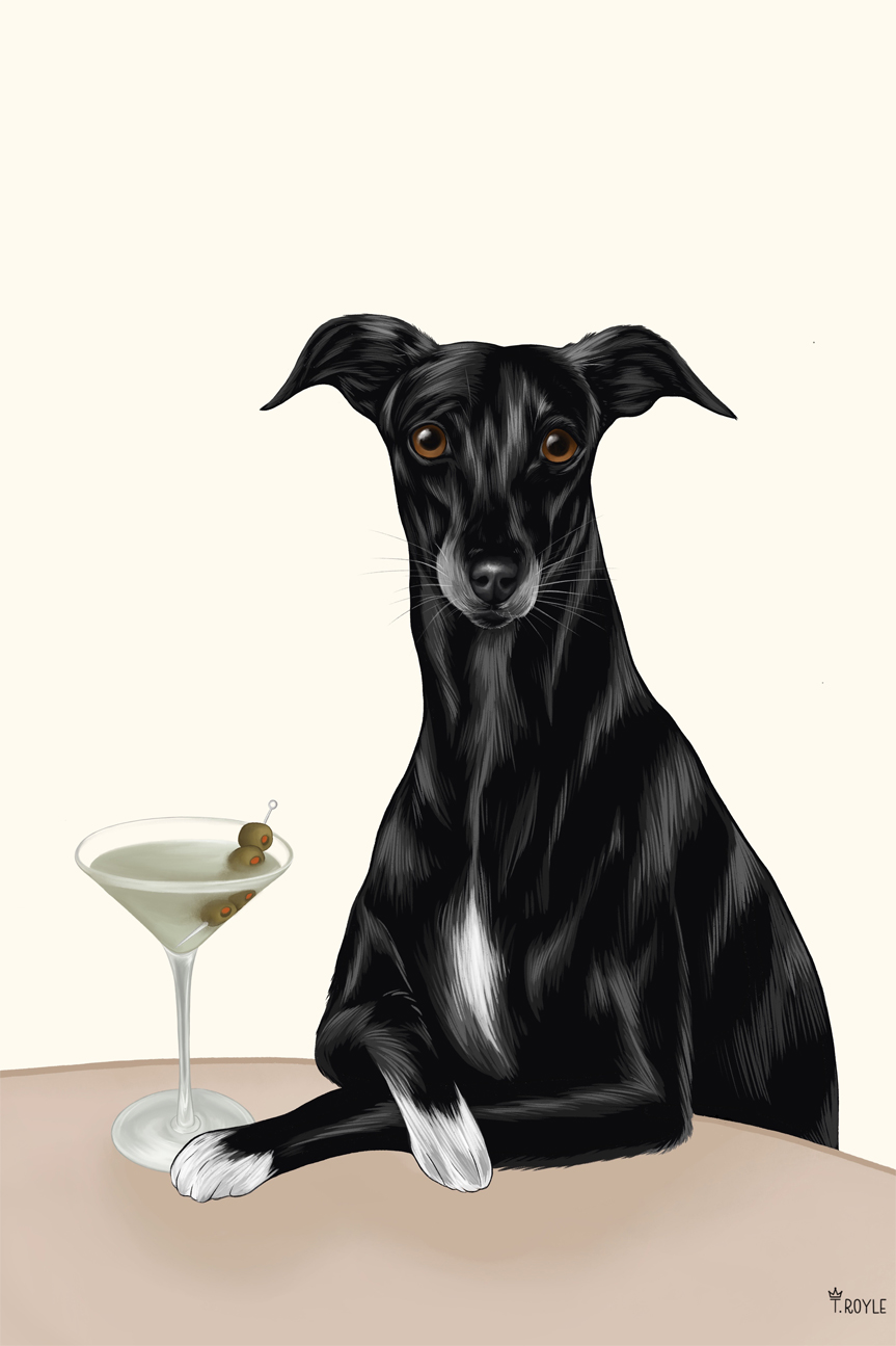 wall-art-print-canvas-poster-framed-Classy Greyhound with Martini-1