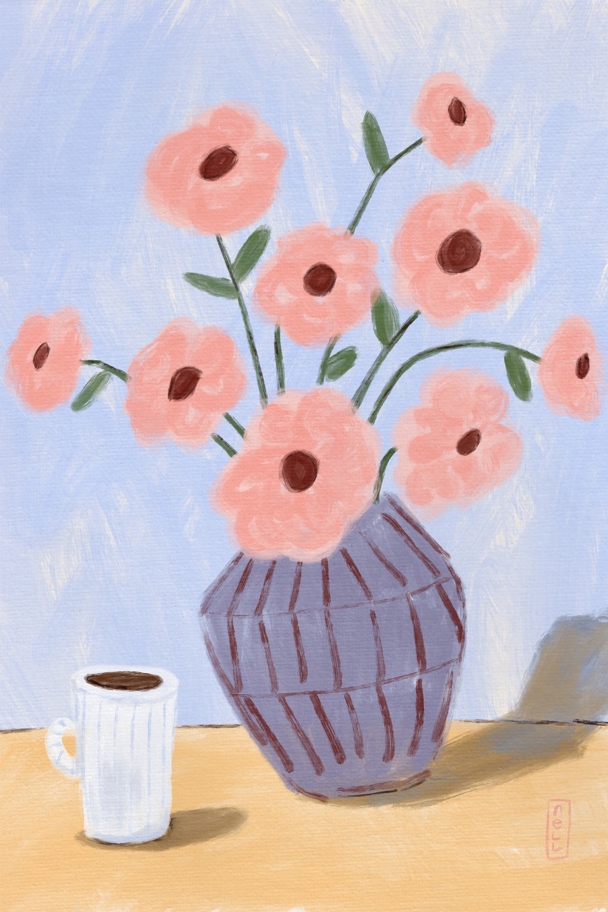 Coffee and Flowers Simple Still Life Painting|Canvas Wall Art