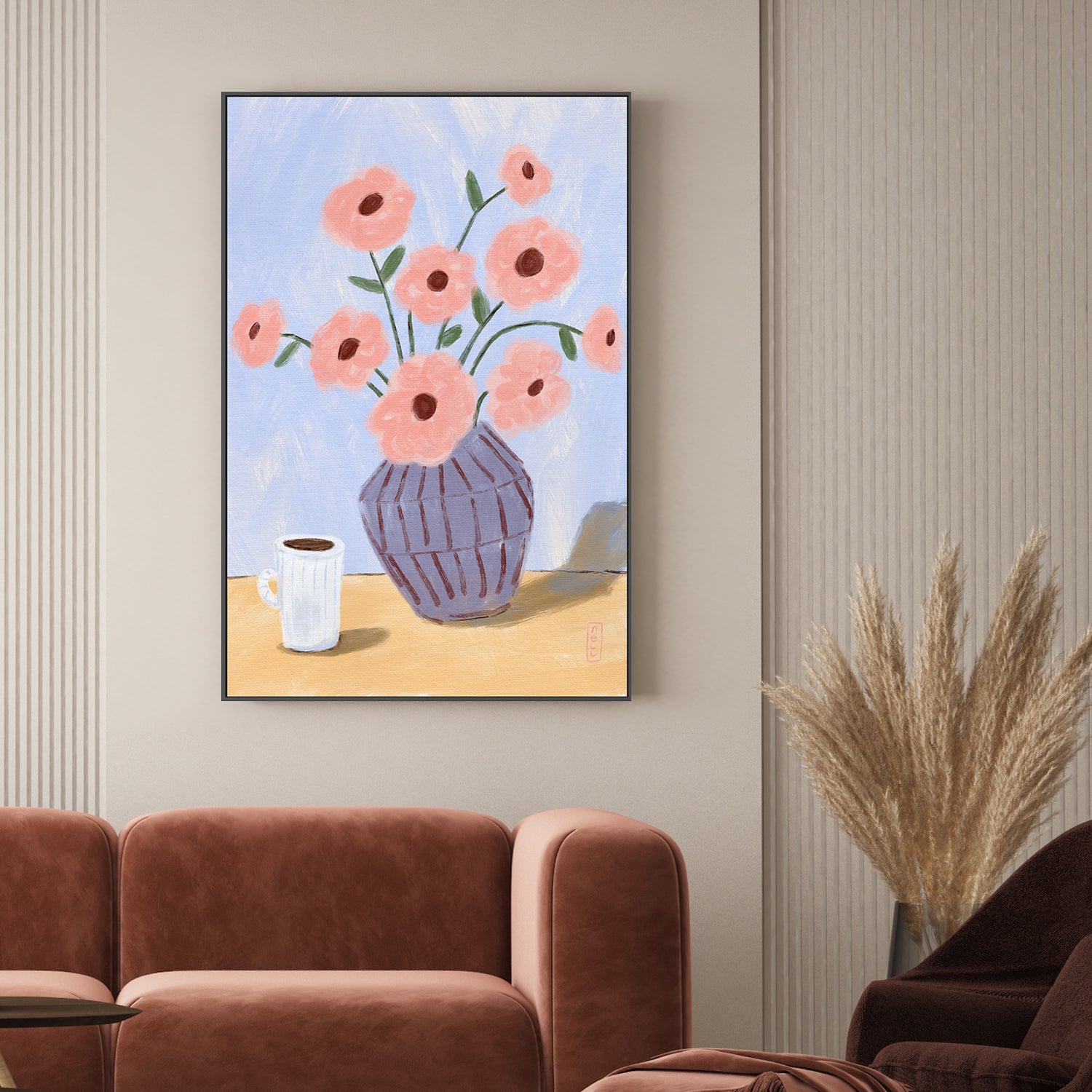 wall-art-print-canvas-poster-framed-Coffee and Flowers Simple Still Life Painting-2