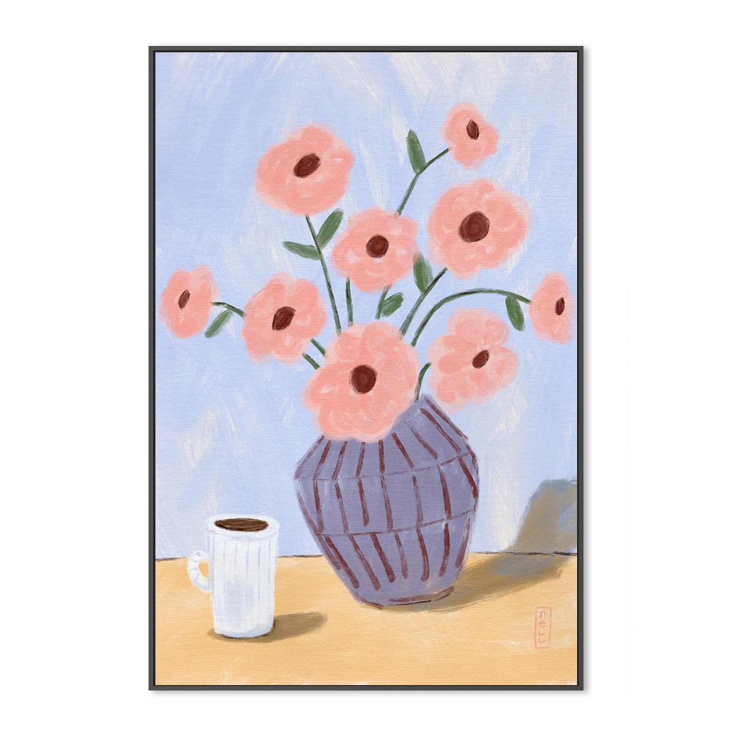 wall-art-print-canvas-poster-framed-Coffee and Flowers Simple Still Life Painting-3