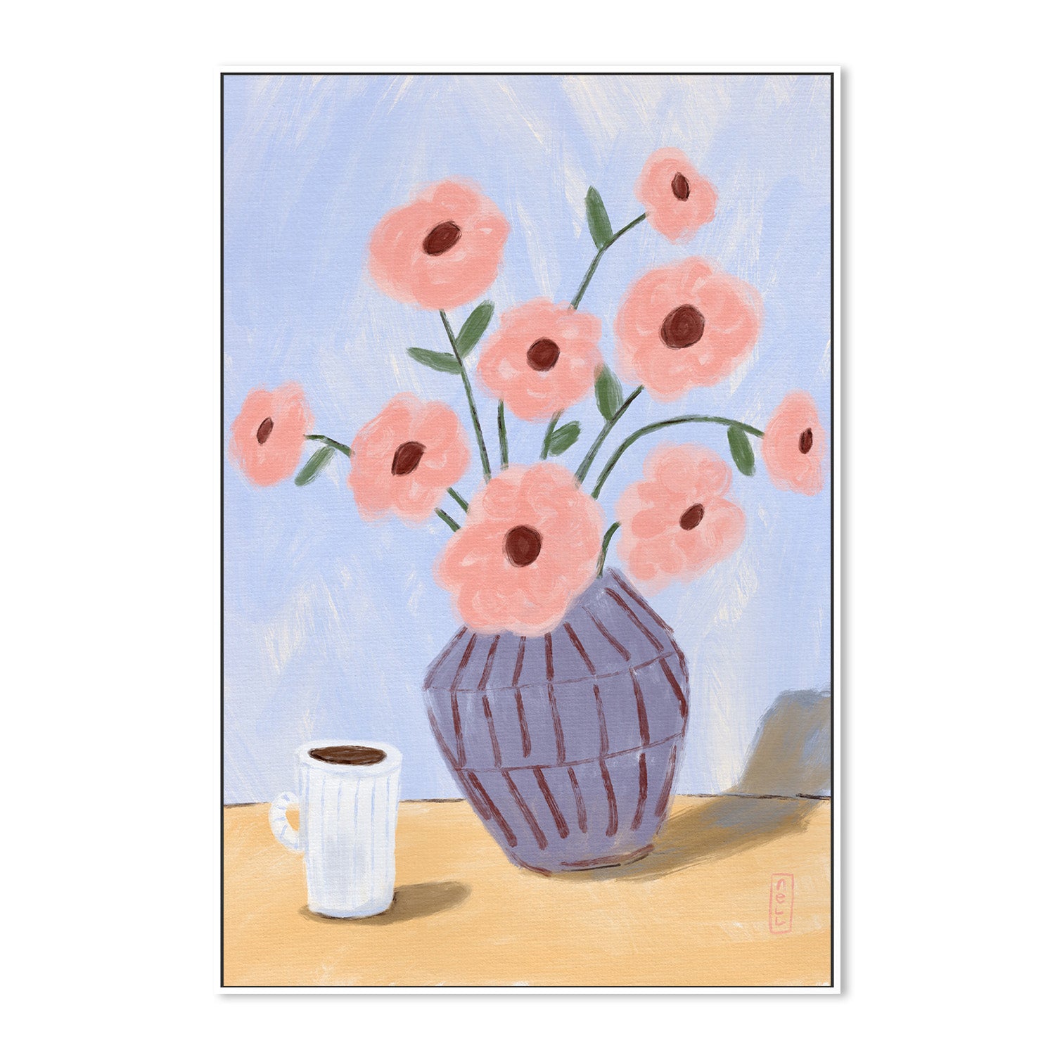 wall-art-print-canvas-poster-framed-Coffee and Flowers Simple Still Life Painting-5