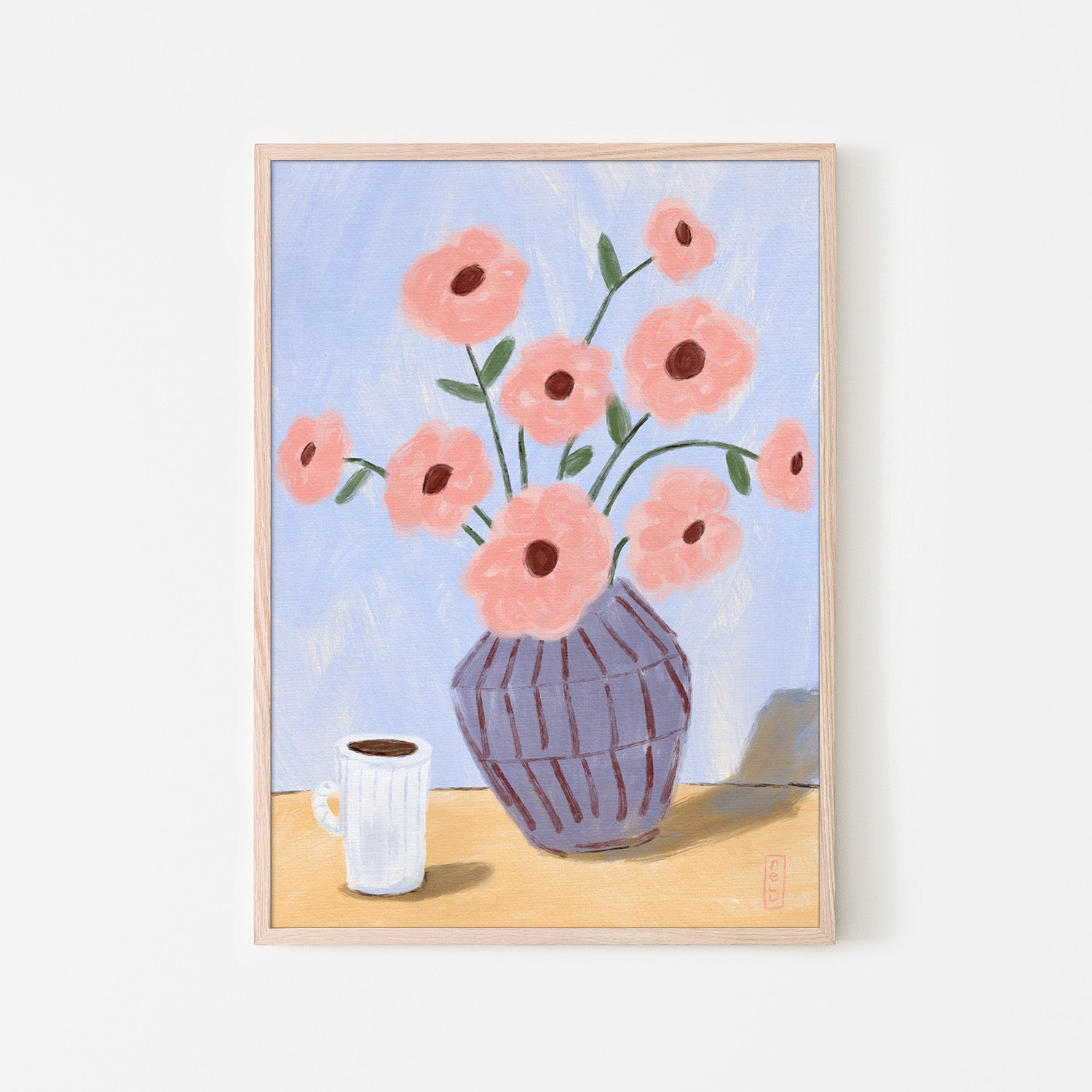 wall-art-print-canvas-poster-framed-Coffee and Flowers Simple Still Life Painting-6