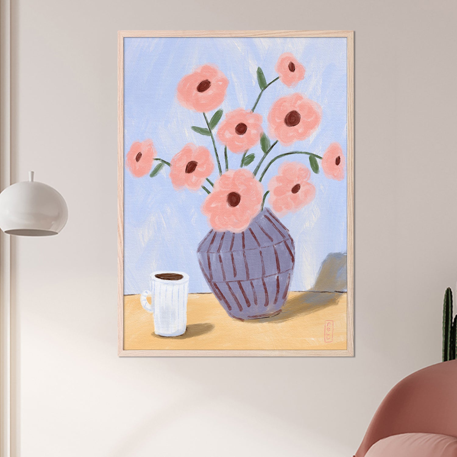 wall-art-print-canvas-poster-framed-Coffee and Flowers Simple Still Life Painting-7
