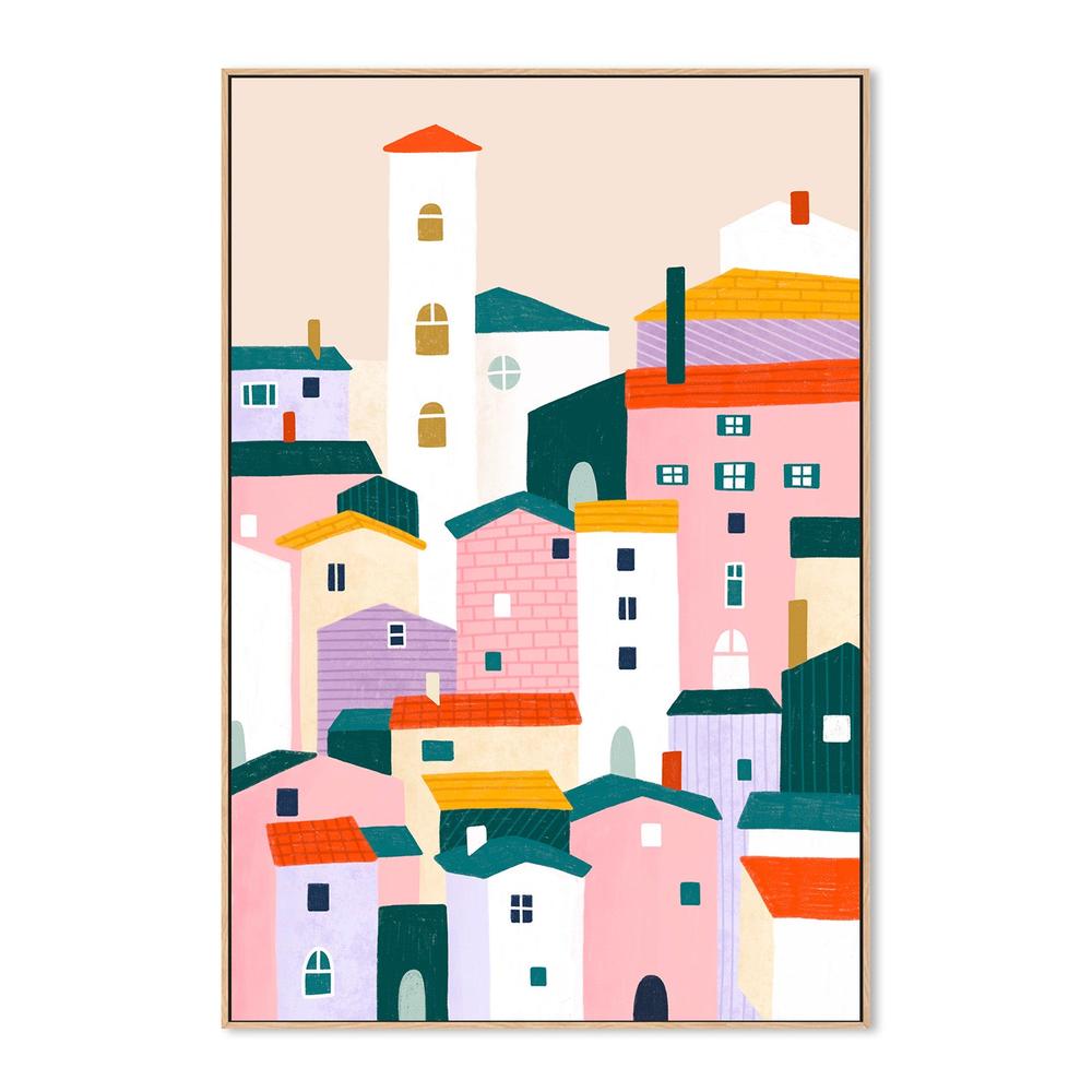 wall-art-print-canvas-poster-framed-Colorful Village Scene-4