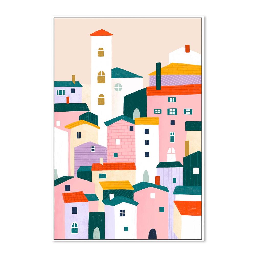 wall-art-print-canvas-poster-framed-Colorful Village Scene-5