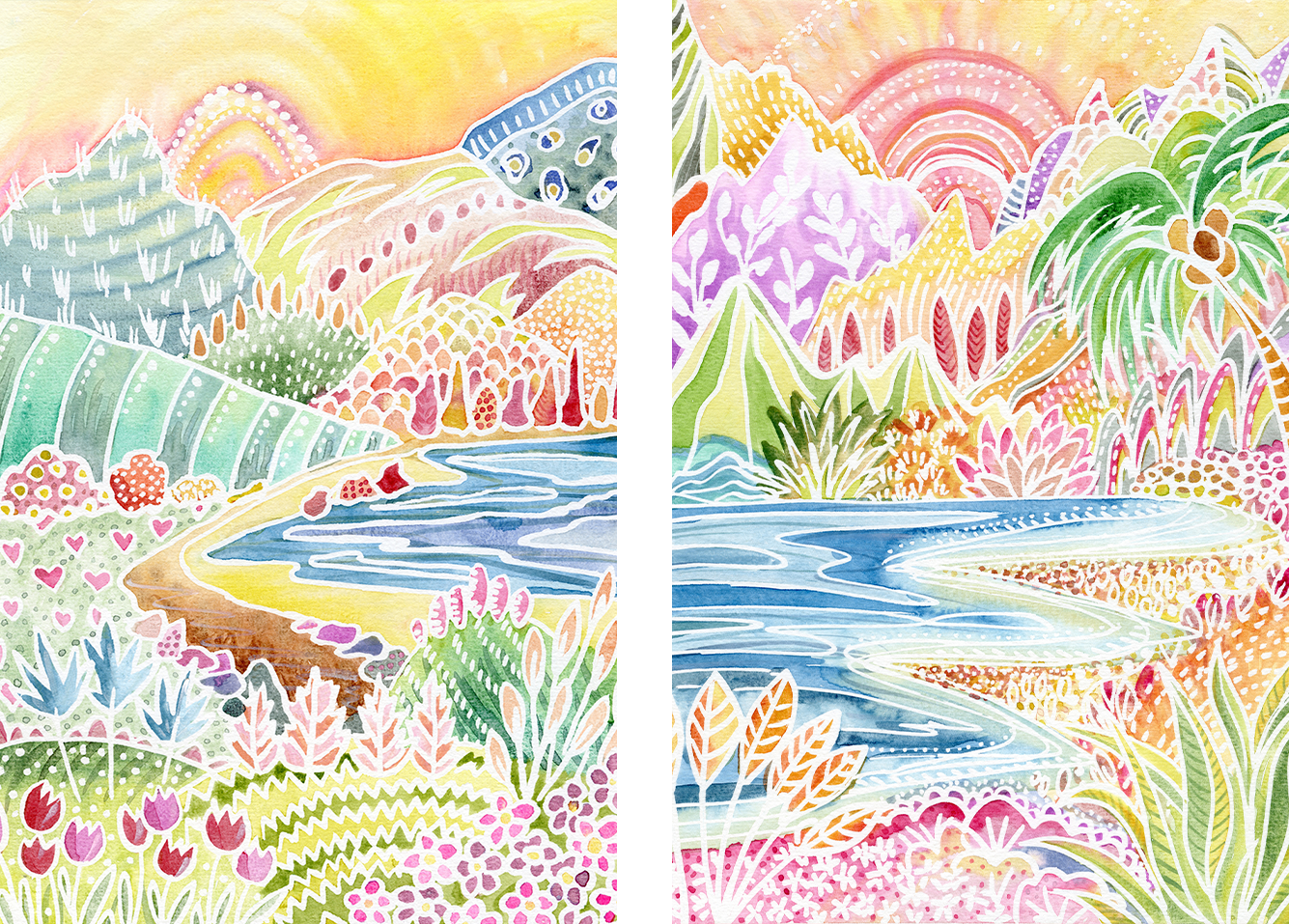 wall-art-print-canvas-poster-framed-Colourful Landscape, Style A & B, Set Of 2 , By Jessie Mitchelson-1