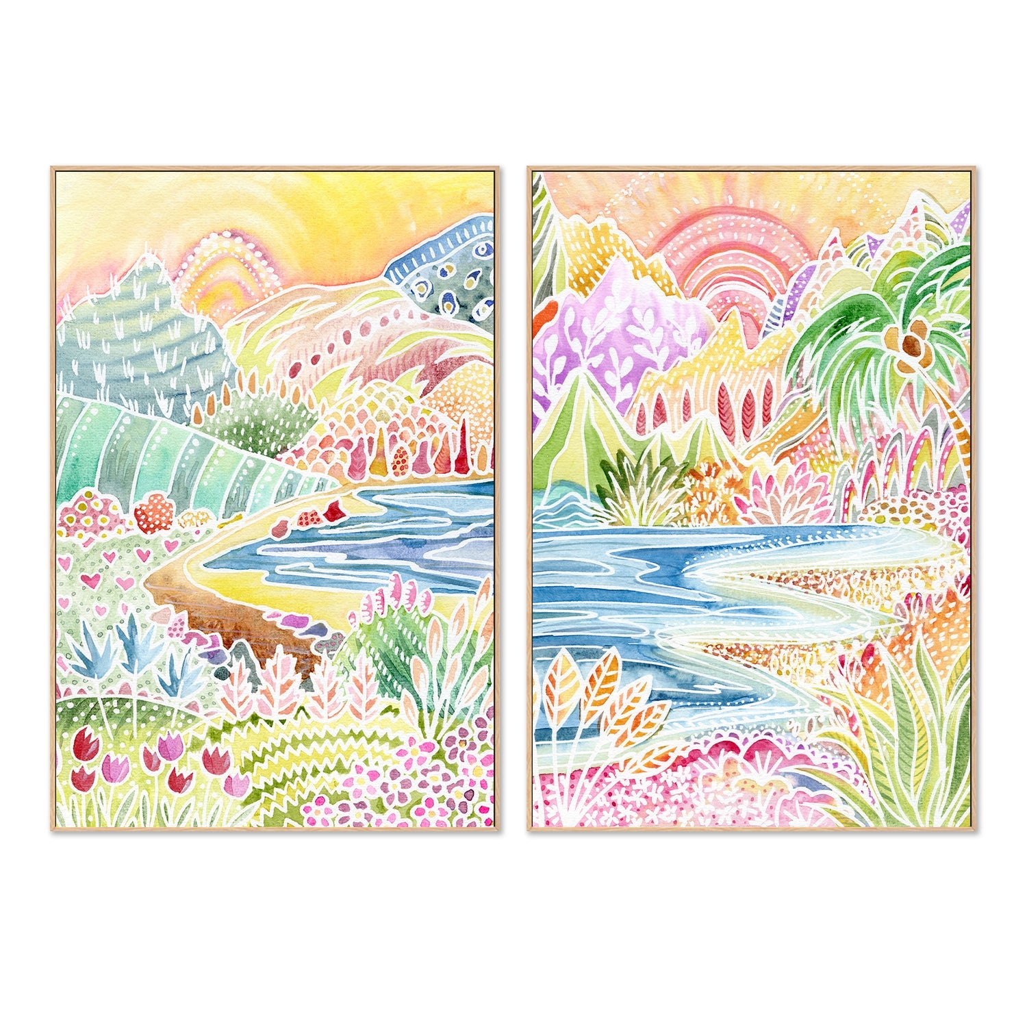wall-art-print-canvas-poster-framed-Colourful Landscape, Style A & B, Set Of 2 , By Jessie Mitchelson-4