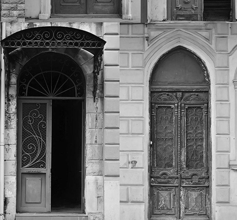 Composition Of Old Doors, Monochrome-Framed-Canvas-Print-Poster-Gioia Wall Art