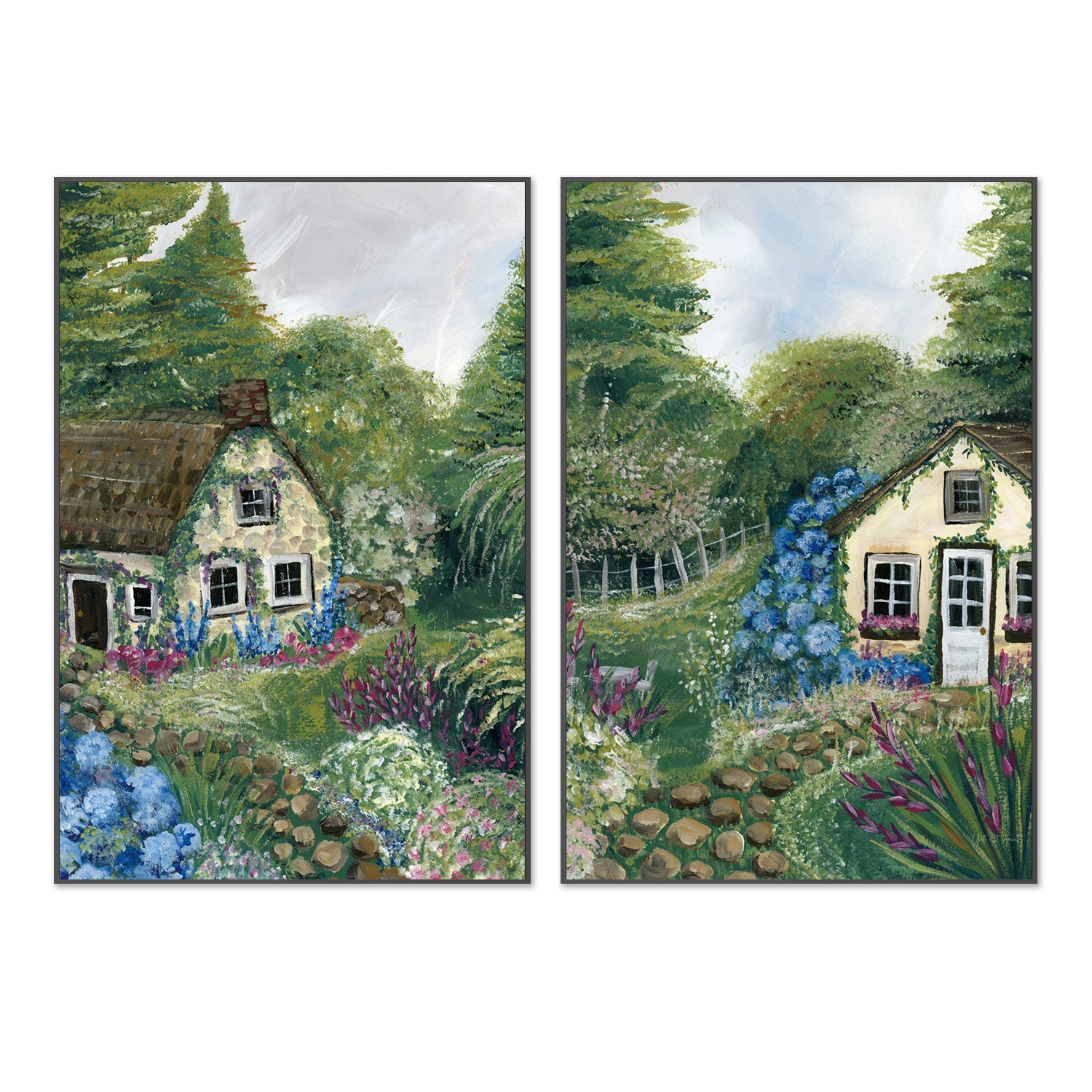 wall-art-print-canvas-poster-framed-Country Cottage, Style C & D, Set Of 2-3