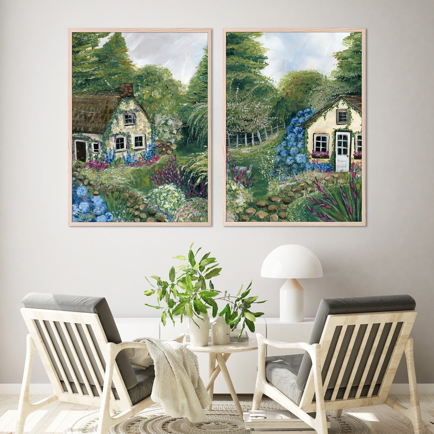 wall-art-print-canvas-poster-framed-Country Cottage, Style C & D, Set Of 2-8