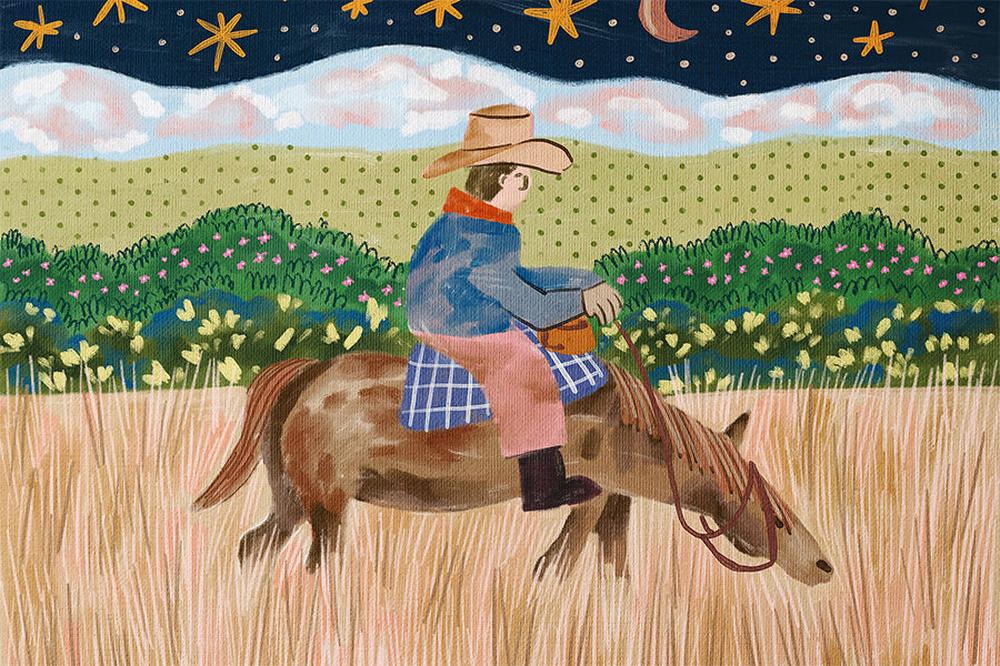 wall-art-print-canvas-poster-framed-Cowboy Riding A Horse , By Kartika Paramita-1