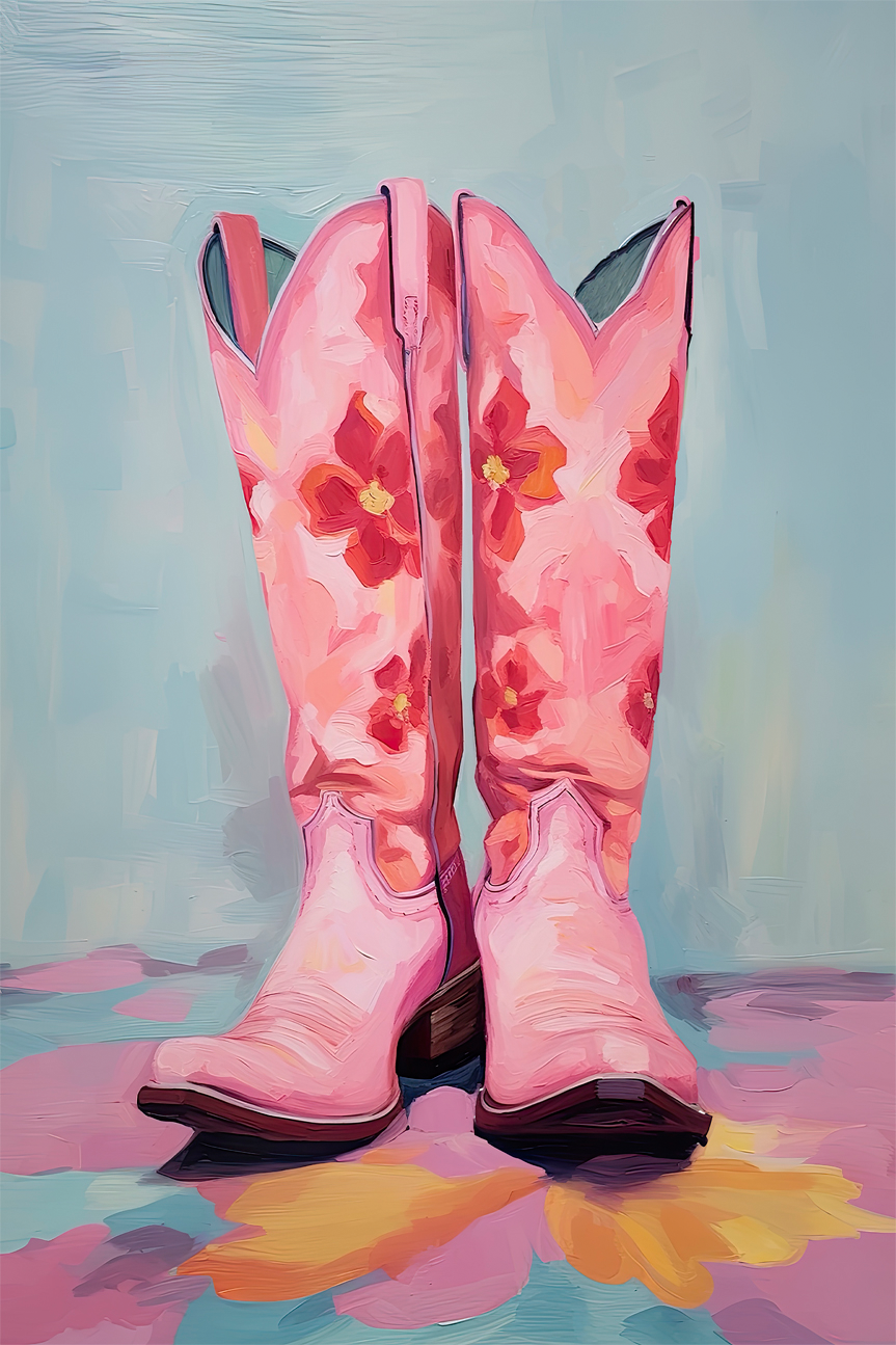 wall-art-print-canvas-poster-framed-Cowgirl's Pink Boots , By Lady Hana-1