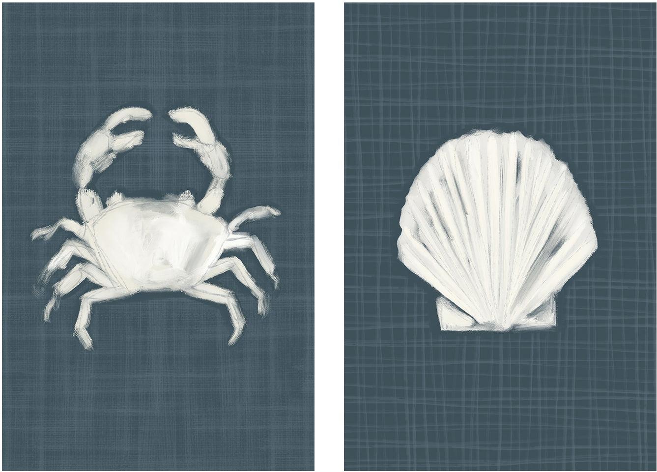 wall-art-print-canvas-poster-framed-Crab-Blue Seashell , Set Of 2, By Jetty Home , By Jetty Home-1