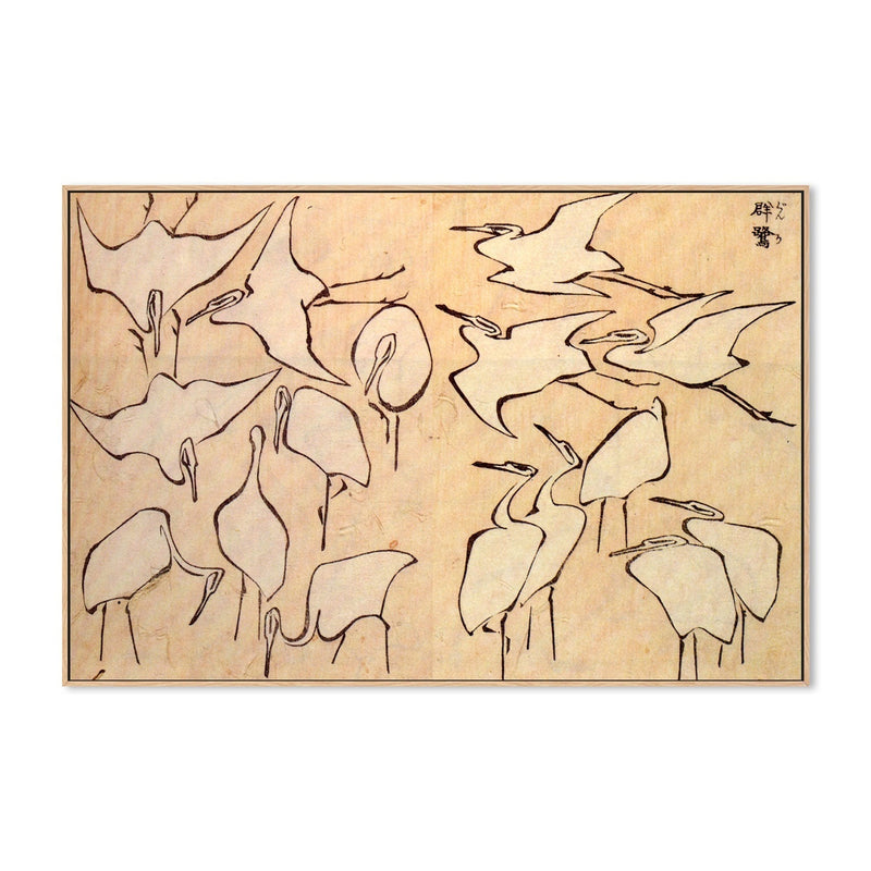 wall-art-print-canvas-poster-framed-Cranes from Quick Lessons in Simplified Drawing-by-Katsushika Hokusai-Gioia Wall Art
