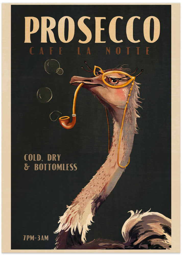 wall-art-print-canvas-poster-framed-Cute Art Deco Prosecco Poster Of An Ostrich , By Brett Gramse-11