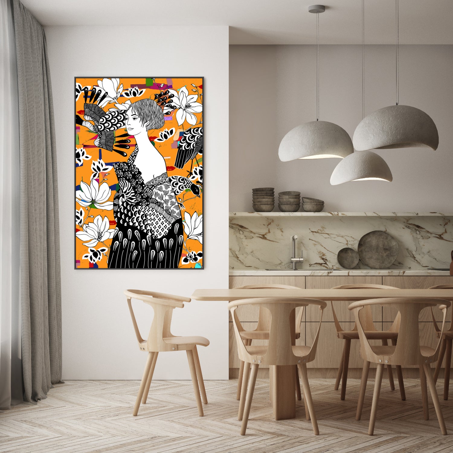 wall-art-print-canvas-poster-framed-Dame Mit FAccher-8