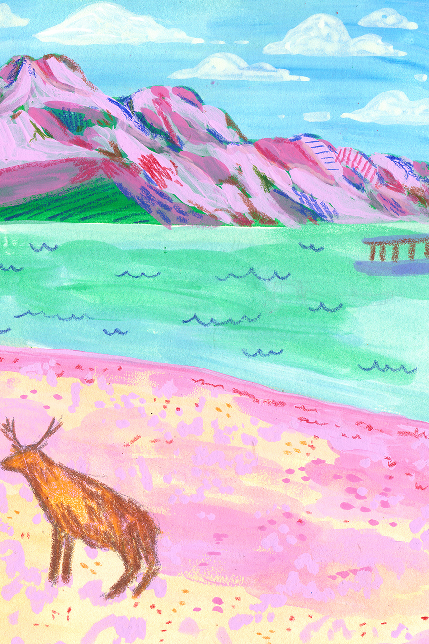 wall-art-print-canvas-poster-framed-Deer On The Beach , By Kartika Paramita-1