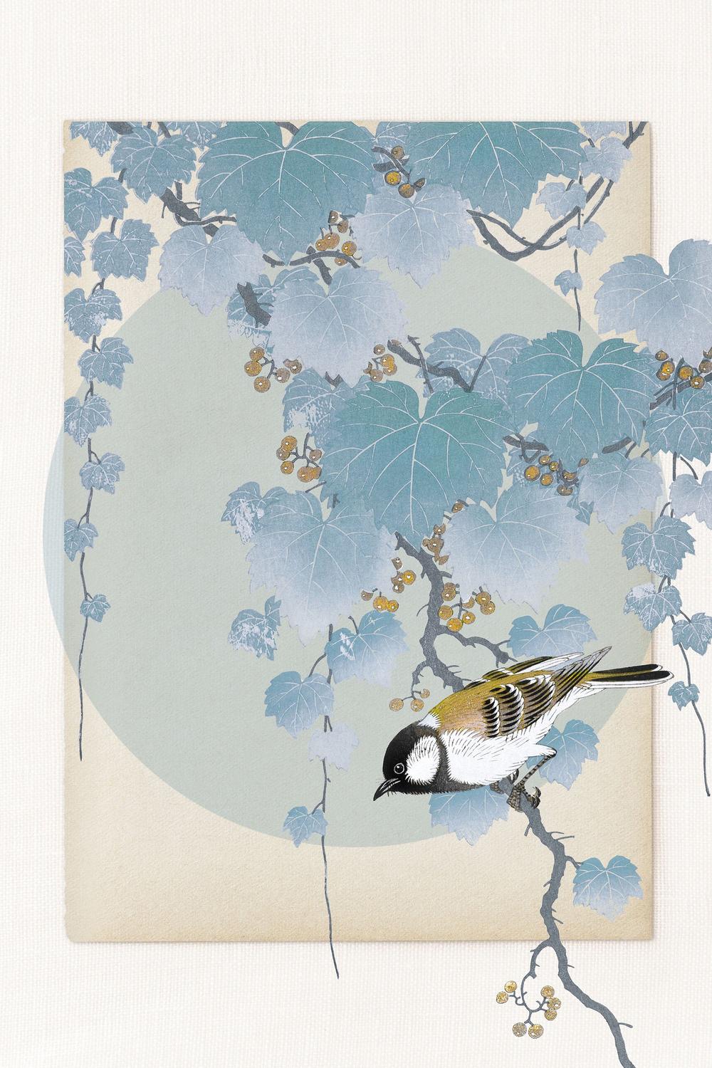 wall-art-print-canvas-poster-framed-Delicate Bird And Foliage-1