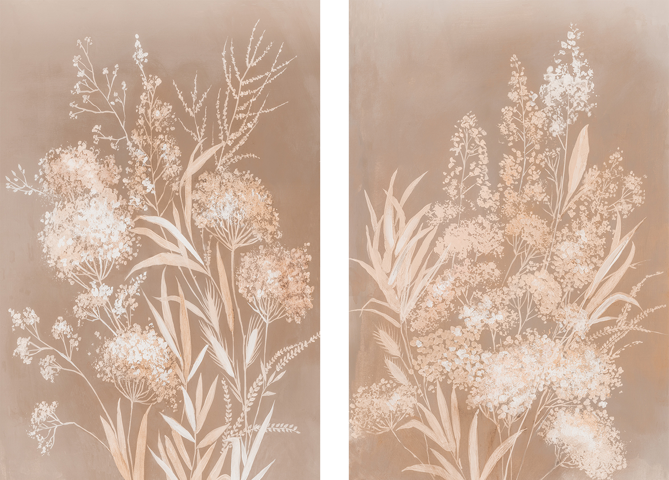 wall-art-print-canvas-poster-framed-Delicate Bunch, Mocha Mousse, Style A & B, Set Of 2 , By Asia Jensen-1