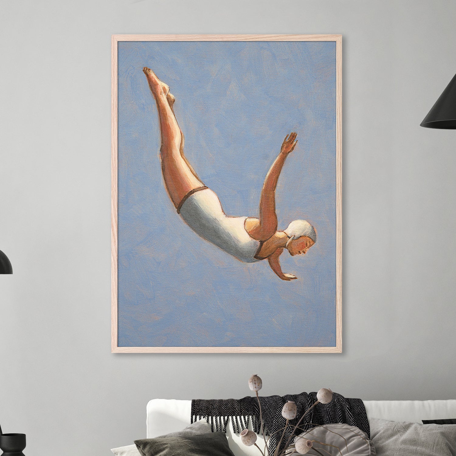 wall-art-print-canvas-poster-framed-Diver in Blue-Grey Sky-7