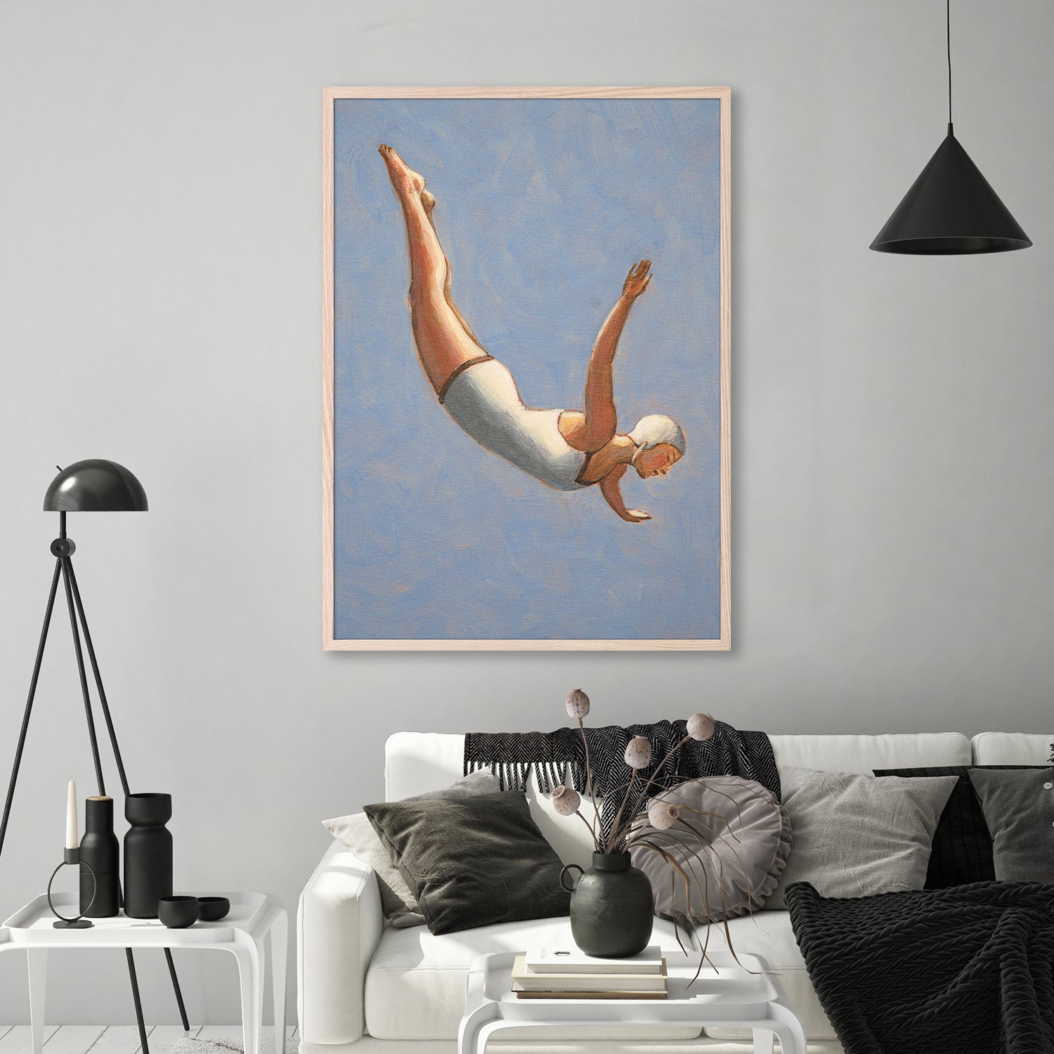 wall-art-print-canvas-poster-framed-Diver in Blue-Grey Sky-8