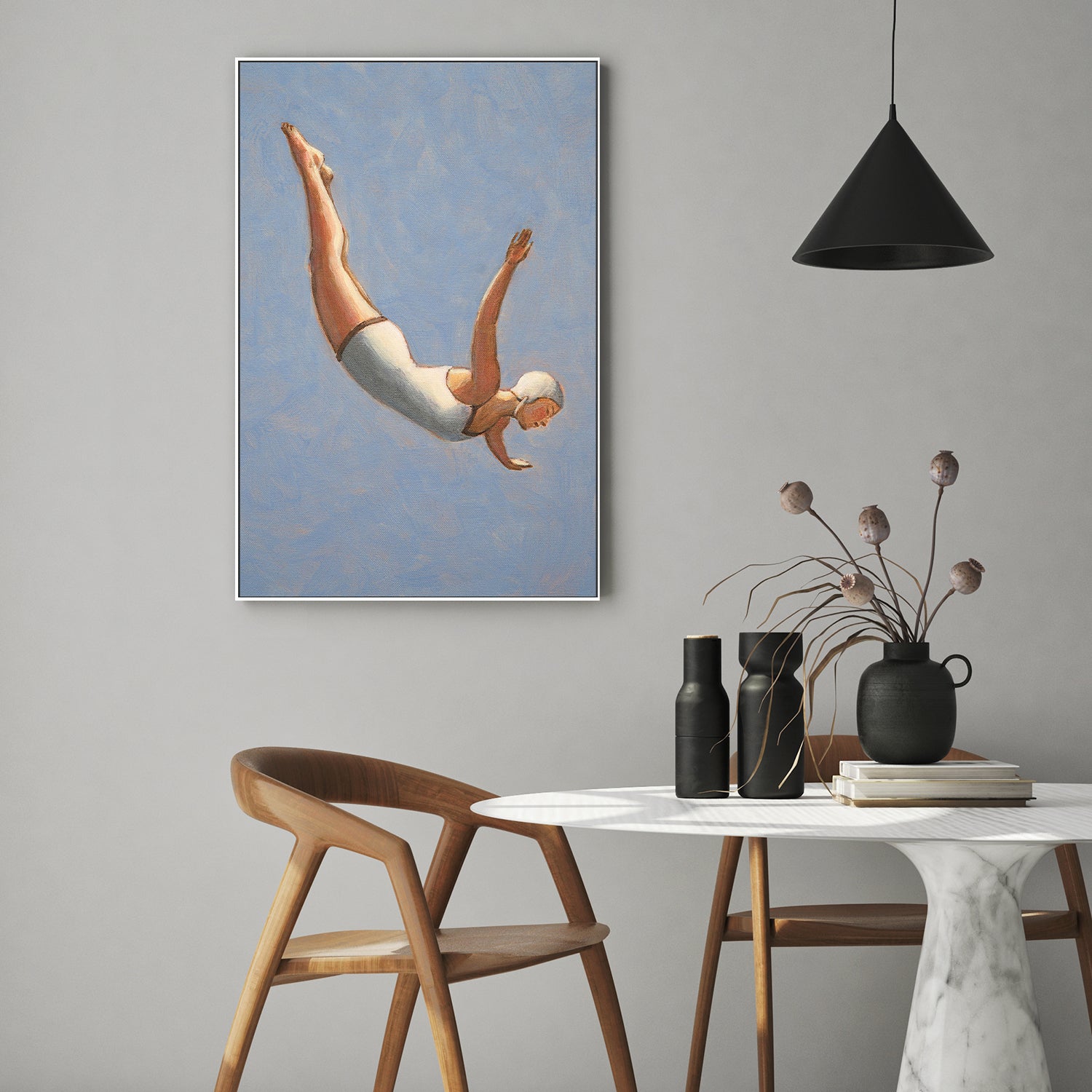 wall-art-print-canvas-poster-framed-Diver in Blue-Grey Sky-9