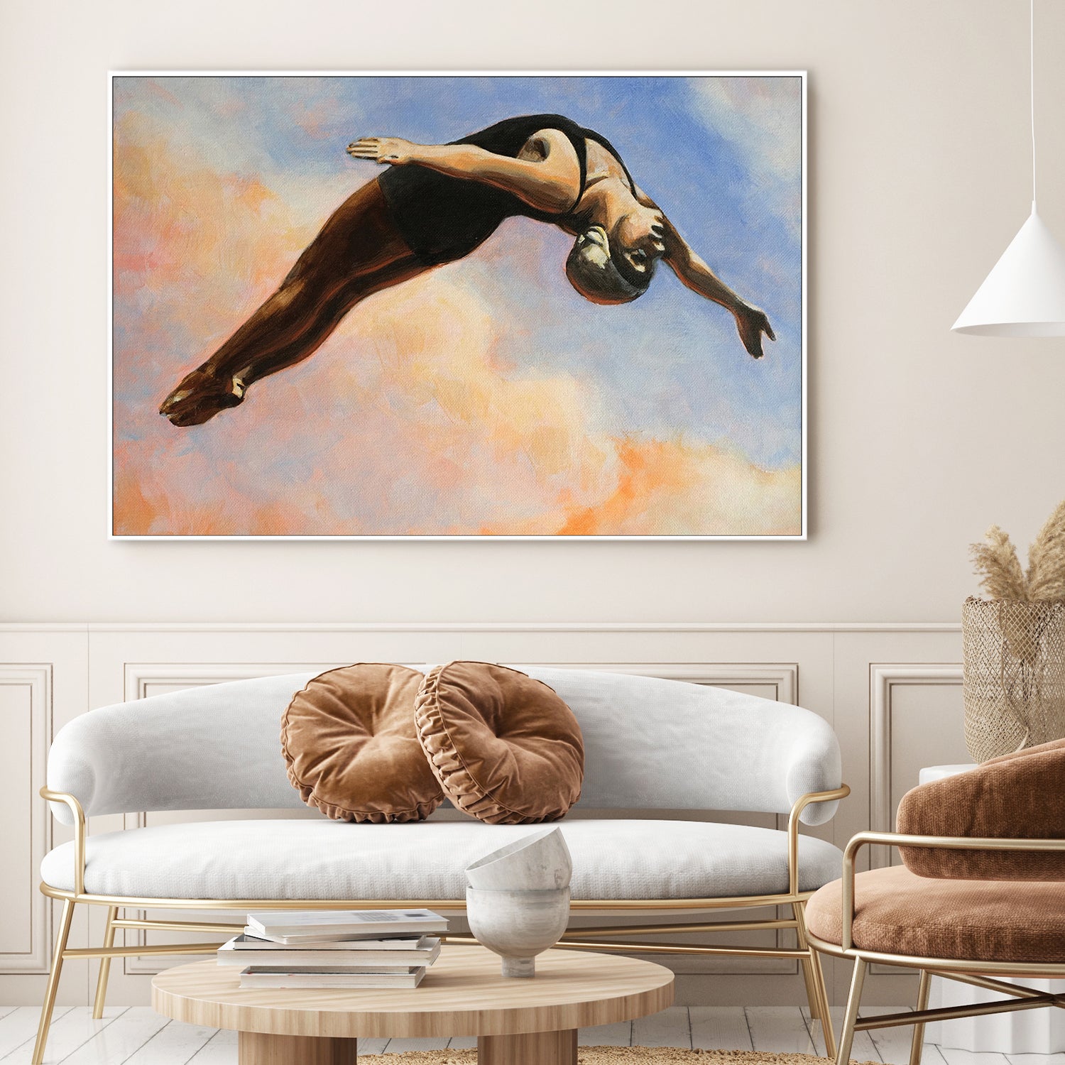 wall-art-print-canvas-poster-framed-Diver in Orange Clouds-2