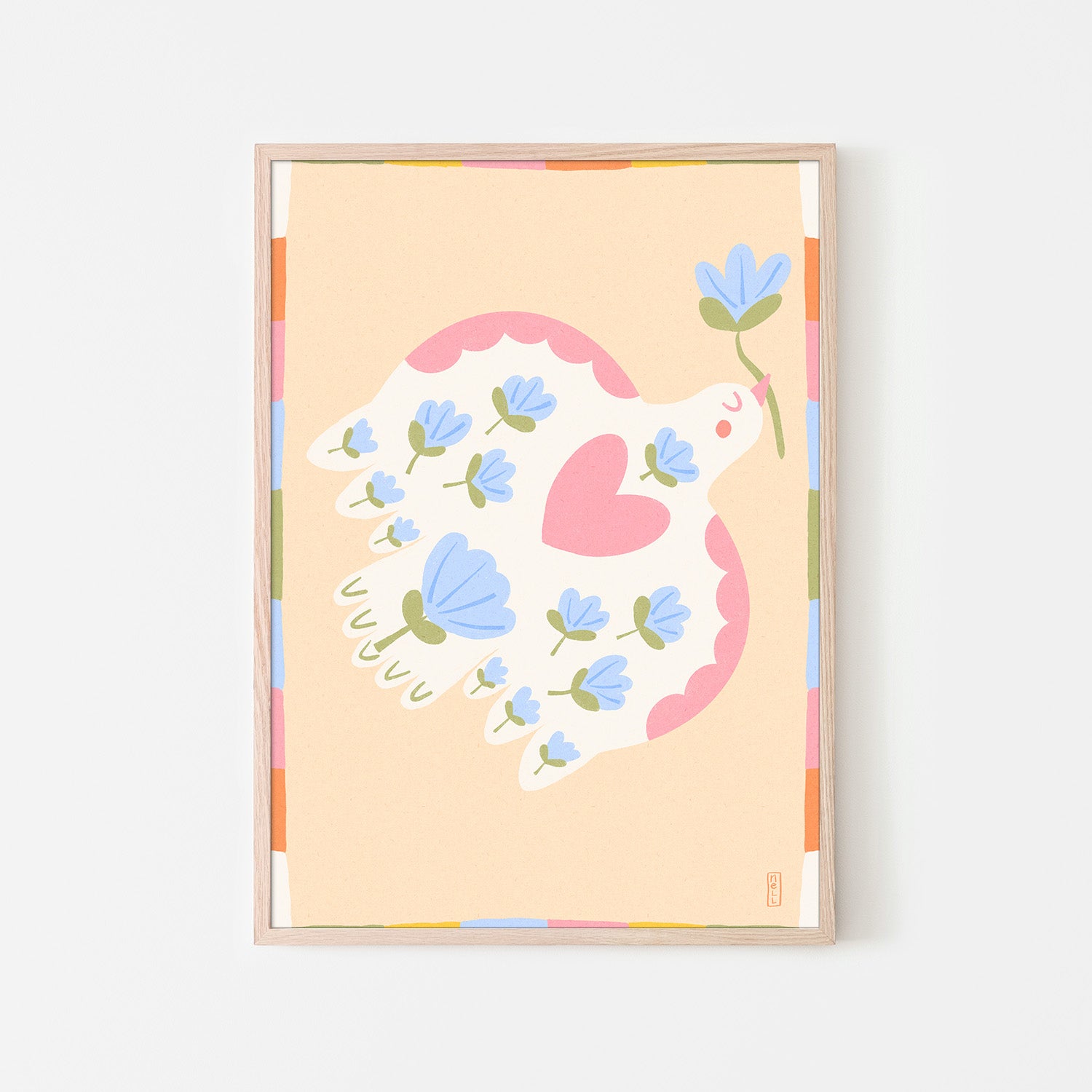 wall-art-print-canvas-poster-framed-Dove of Peace with Flowers Illustration-6