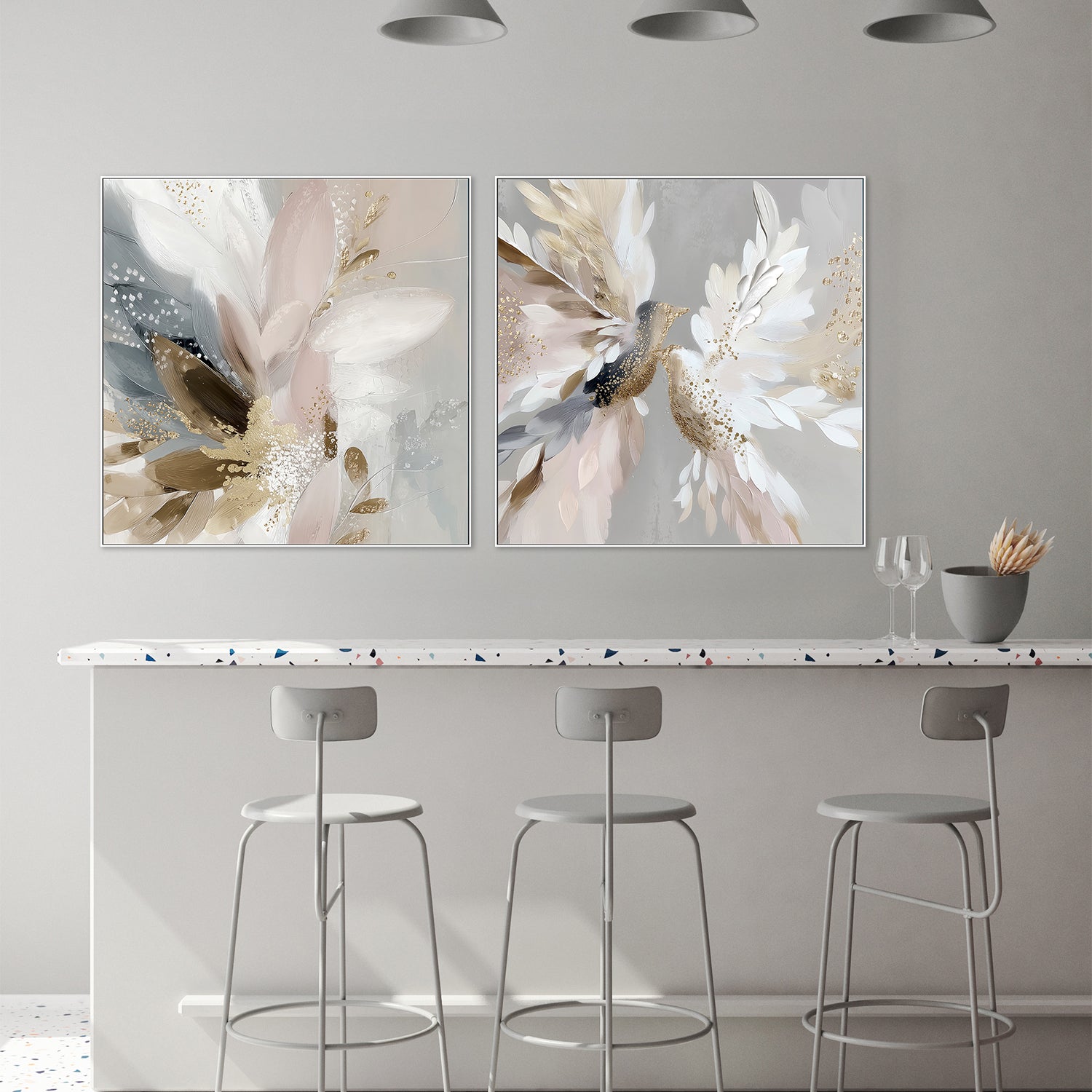 wall-art-print-canvas-poster-framed-Doves in Bloom, Left And Right, Set Of 2-7