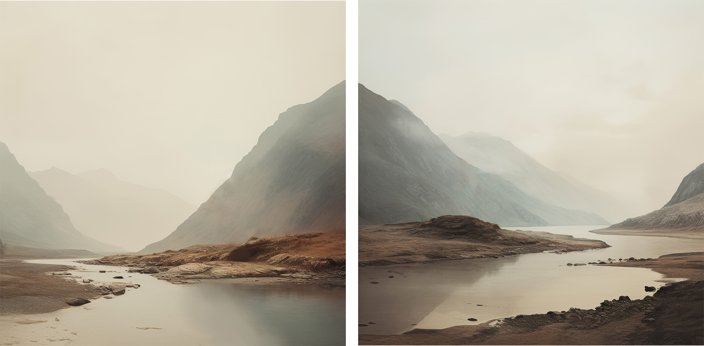 wall-art-print-canvas-poster-framed-Dreamy Mountain Mirage, Style A & B, Set Of 2-1