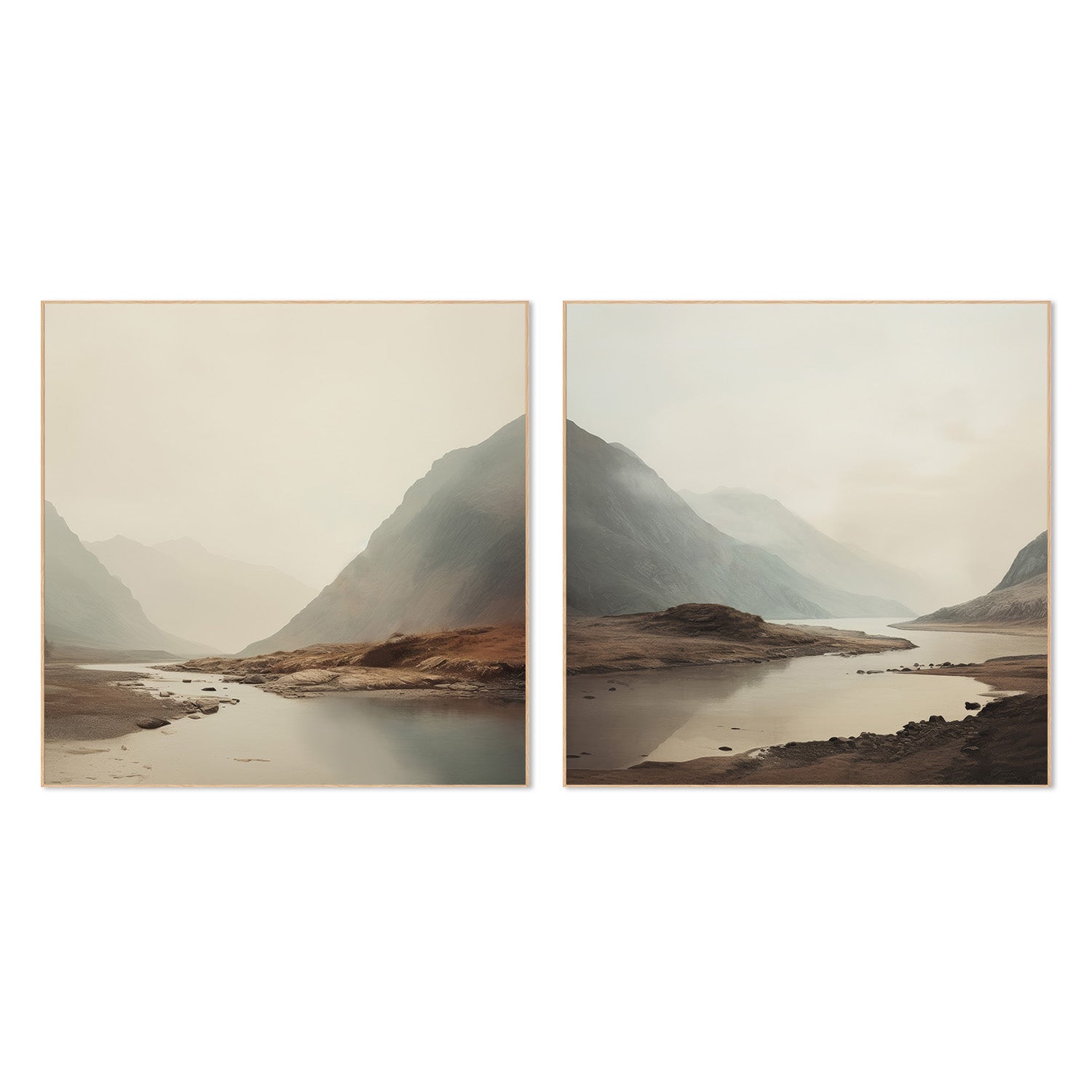 wall-art-print-canvas-poster-framed-Dreamy Mountain Mirage, Style A & B, Set Of 2-4